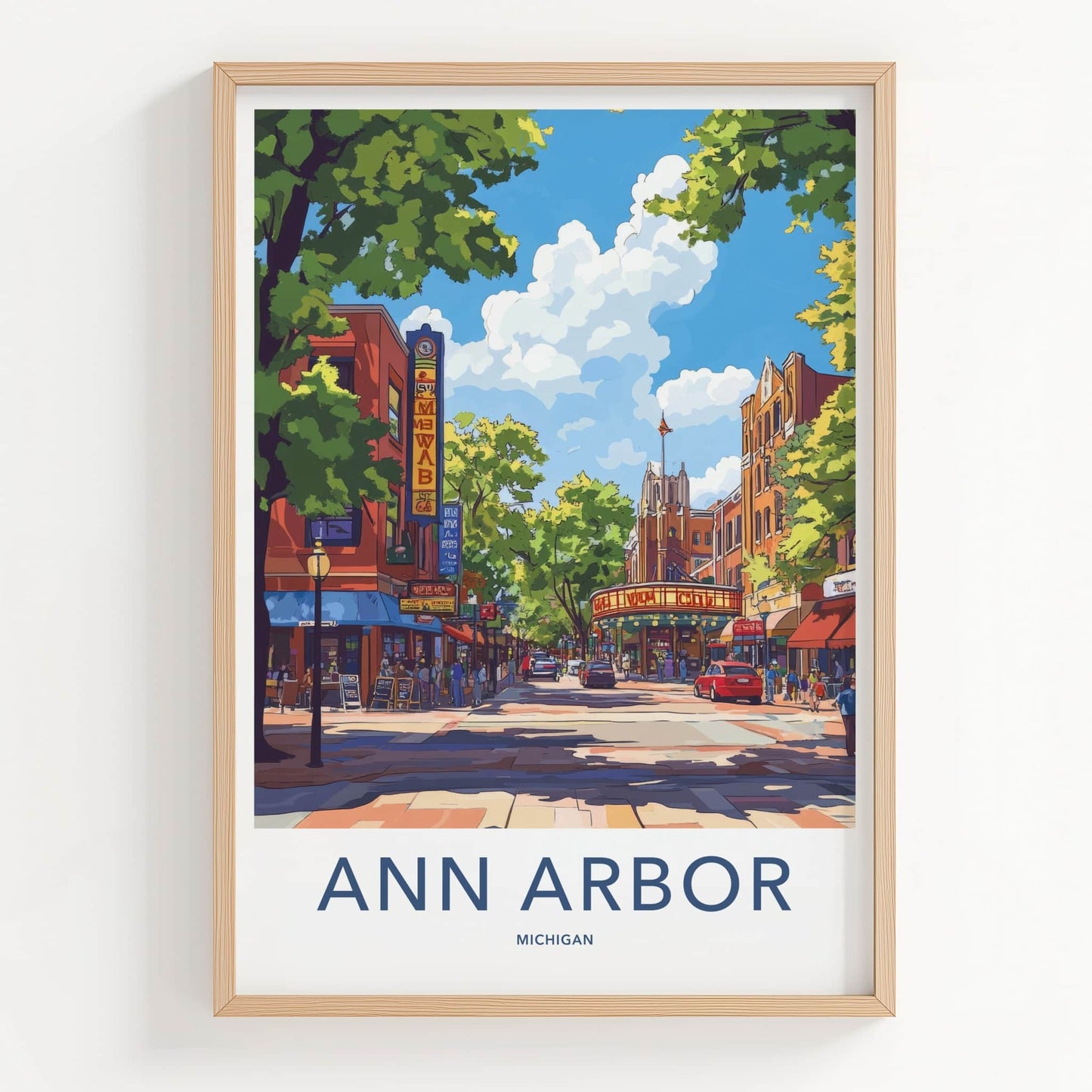 Ann Arbor Poster - Michigan Wall Art - Lively Urban Street Home Decor