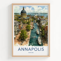 Annapolis Poster - Maryland Travel Illustration - Harbor Cityscape Wall Decor