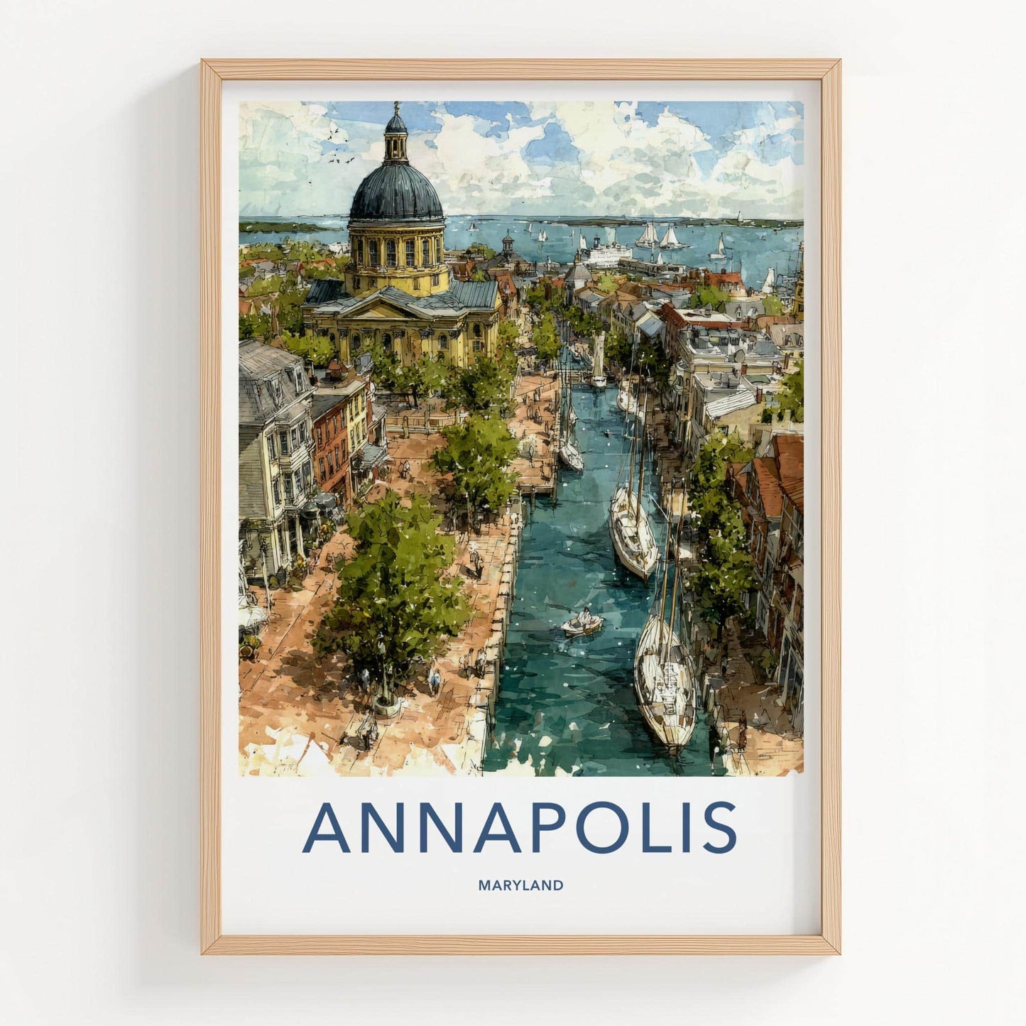 Annapolis Poster - Maryland Travel Illustration - Harbor Cityscape Wall Decor
