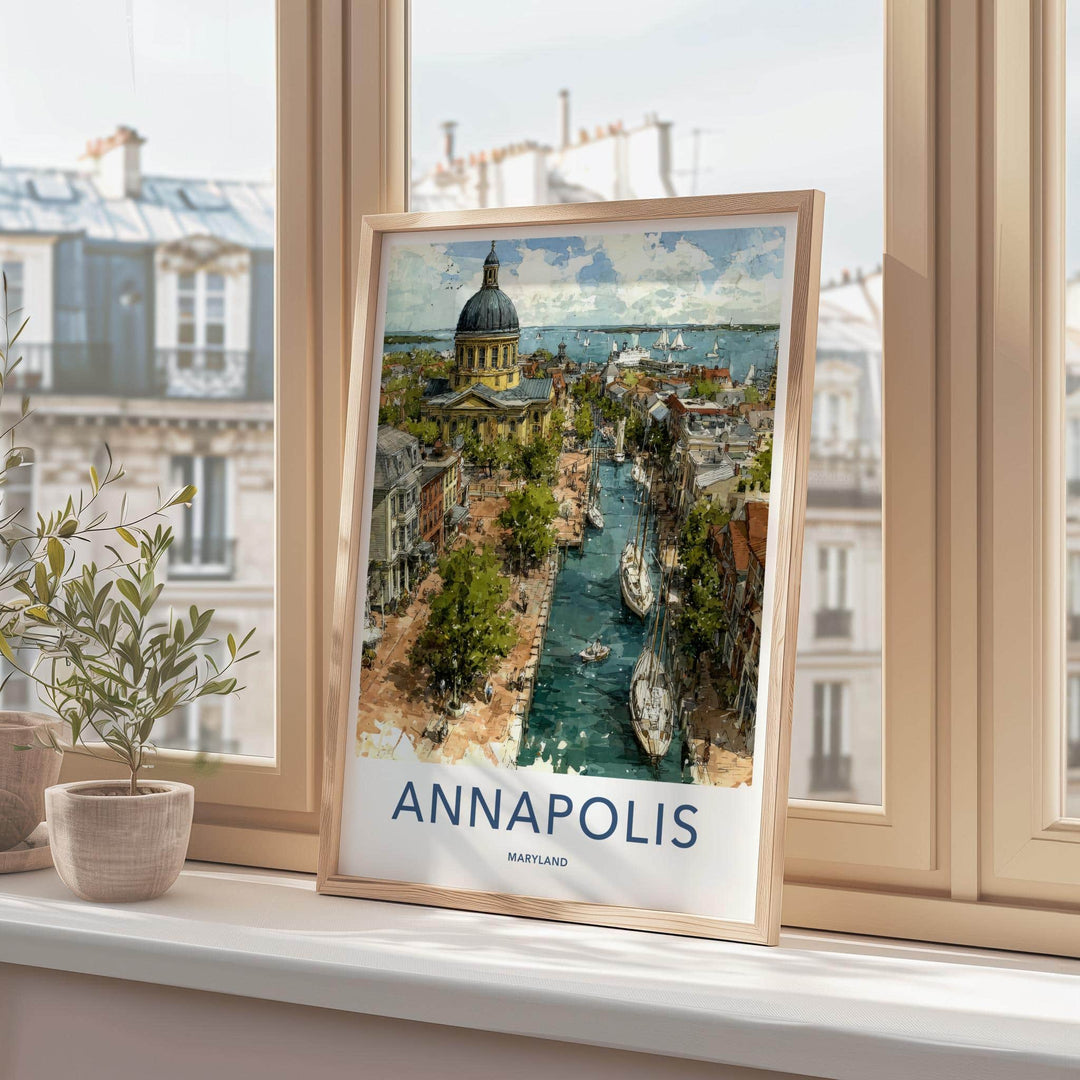 Annapolis Poster - Maryland Travel Illustration - Harbor Cityscape Wall Decor