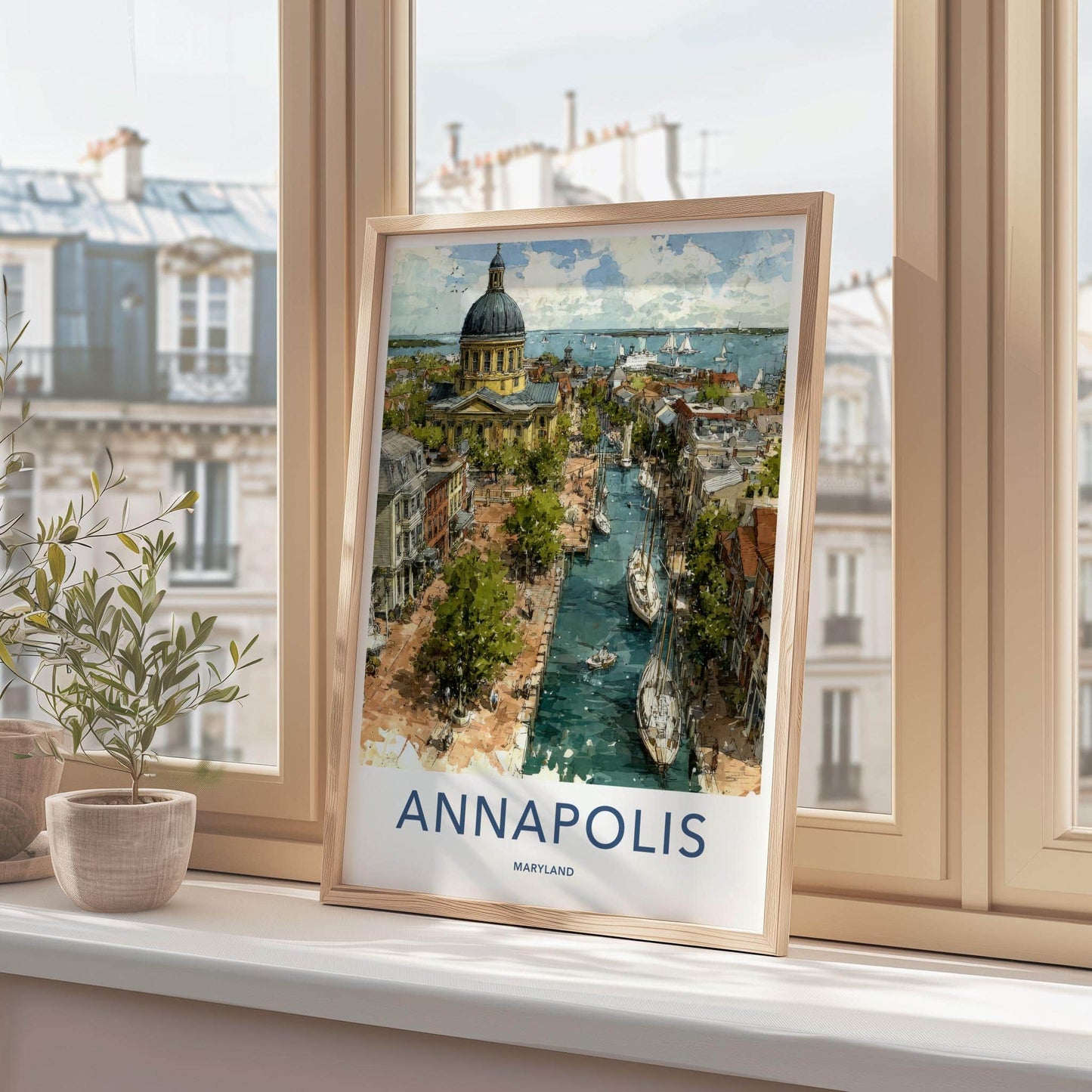 Annapolis Poster - Maryland Travel Illustration - Harbor Cityscape Wall Decor