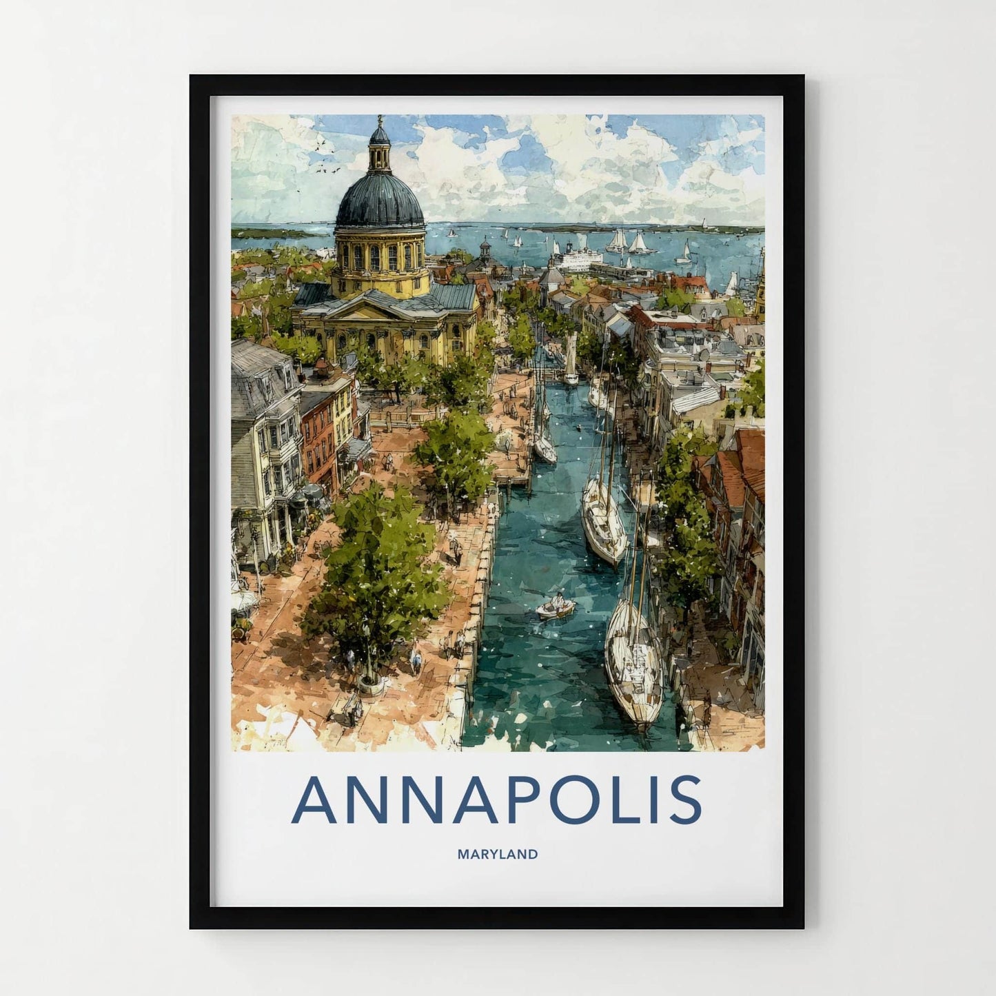 Annapolis Poster - Maryland Travel Illustration - Harbor Cityscape Wall Decor