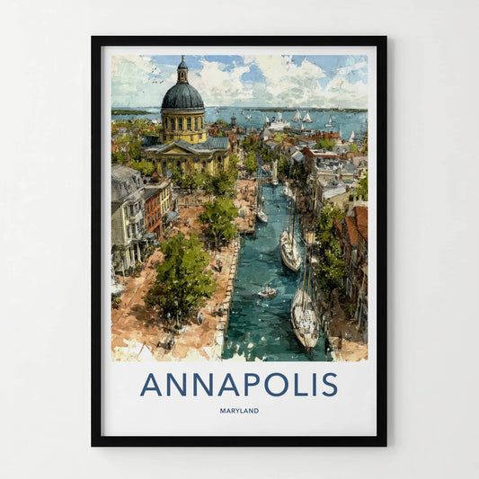 Annapolis Poster - Maryland Travel Illustration - Harbor Cityscape Wall Decor