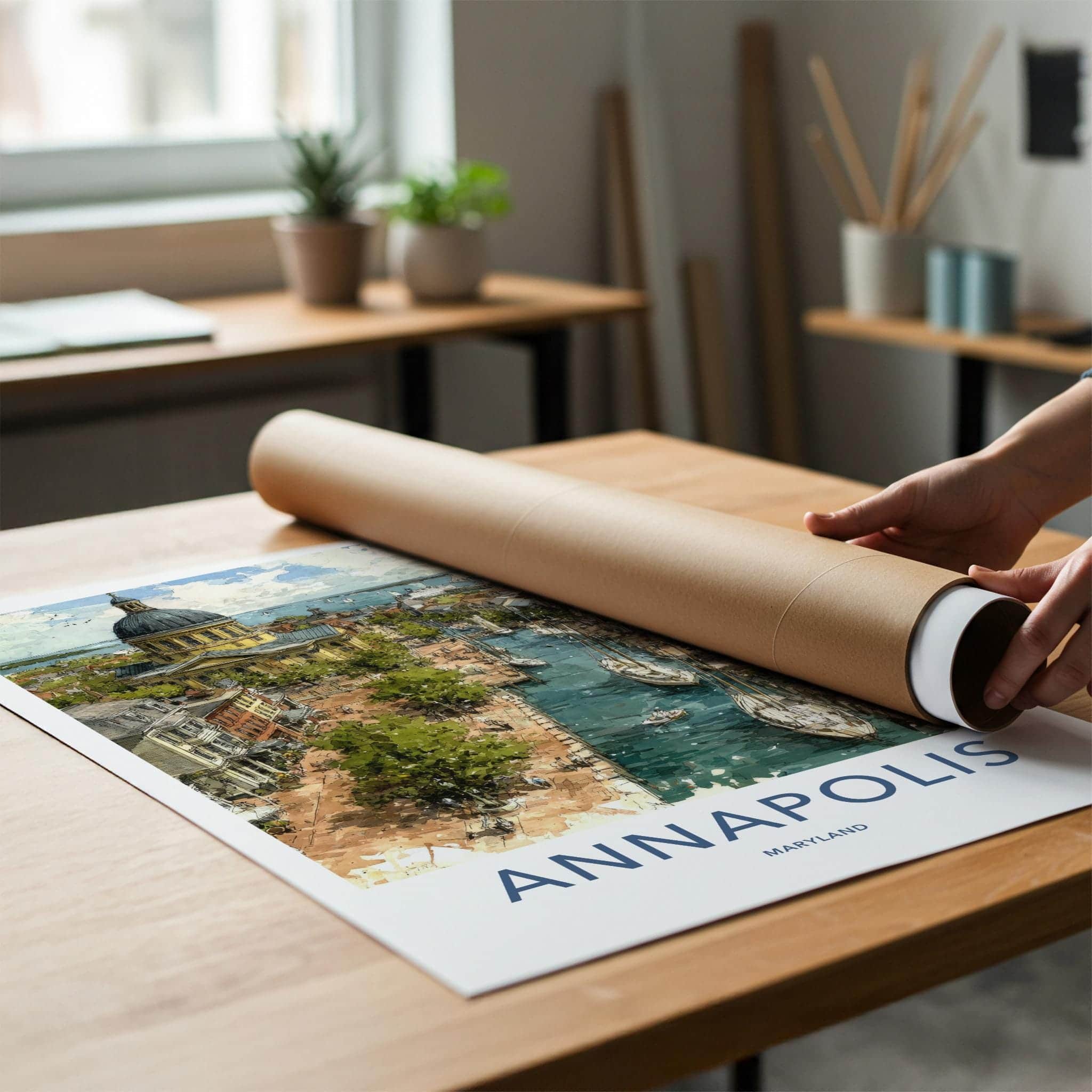 Annapolis Poster - Maryland Travel Illustration - Harbor Cityscape Wall Decor