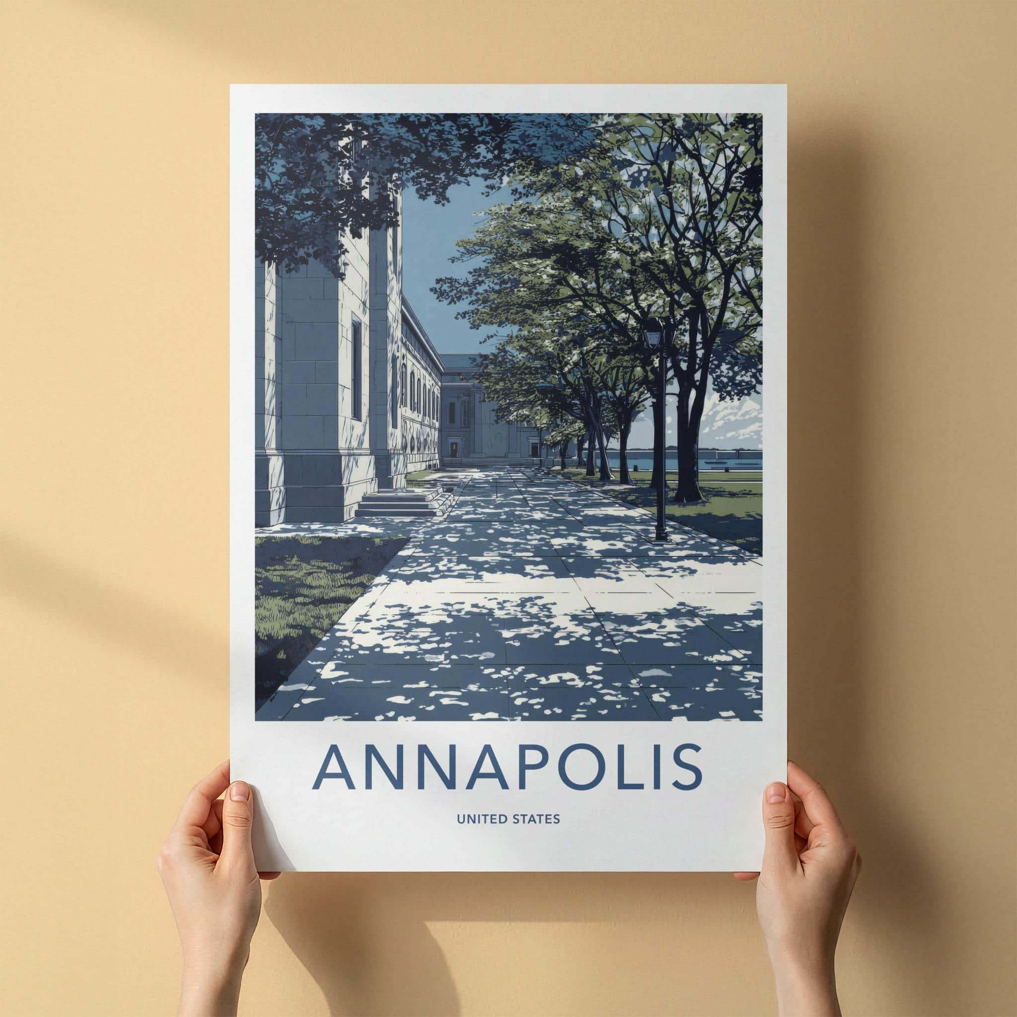 Annapolis Poster - Maryland Travel Illustration - Shaded Path Building Home Decor
