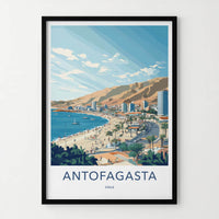 Antofagasta Poster - Chile Travel Art - Beach City Mountains Home Decor