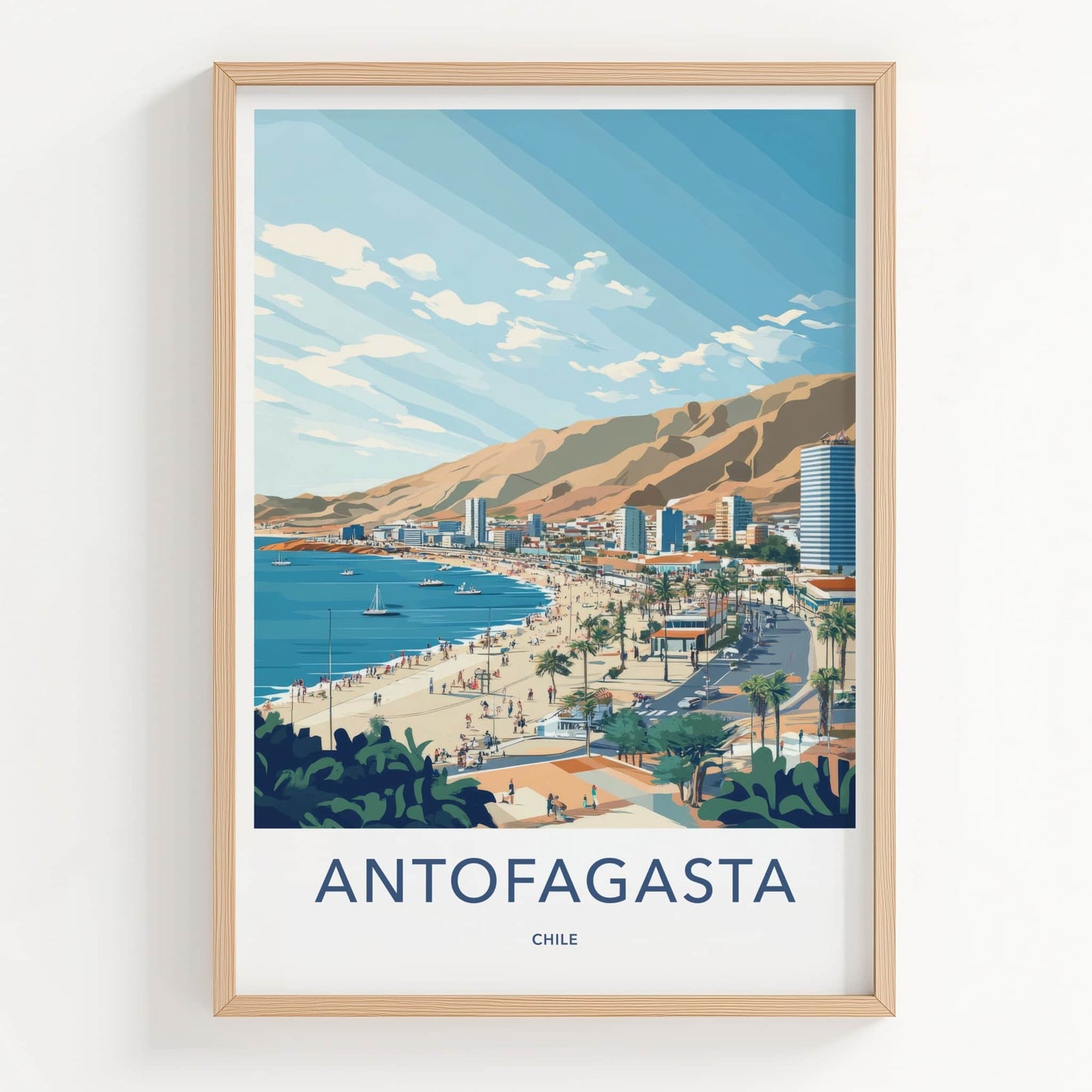 Antofagasta Poster - Chile Travel Art - Beach City Mountains Home Decor