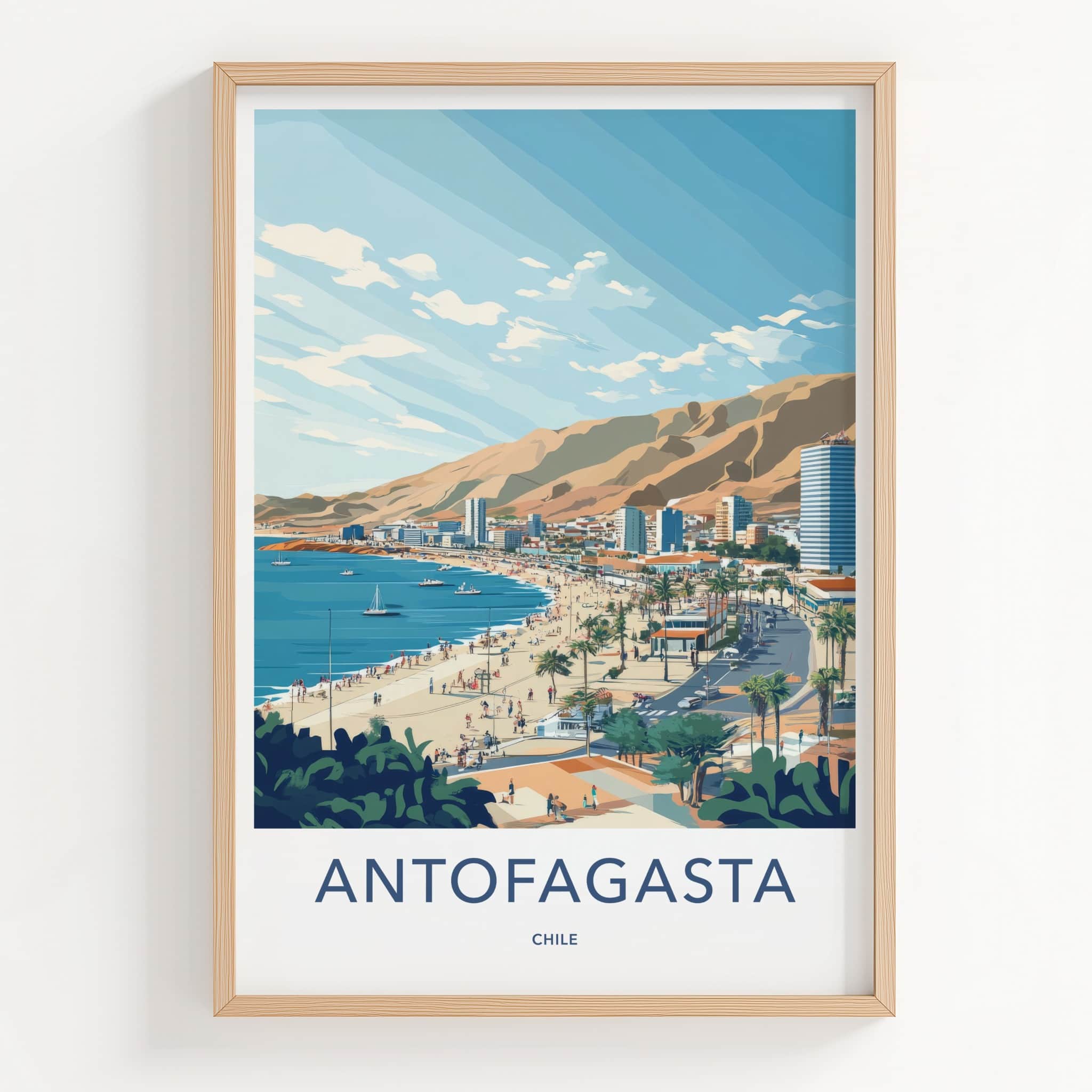 Antofagasta Poster - Chile Travel Art - Beach City Mountains Home Decor