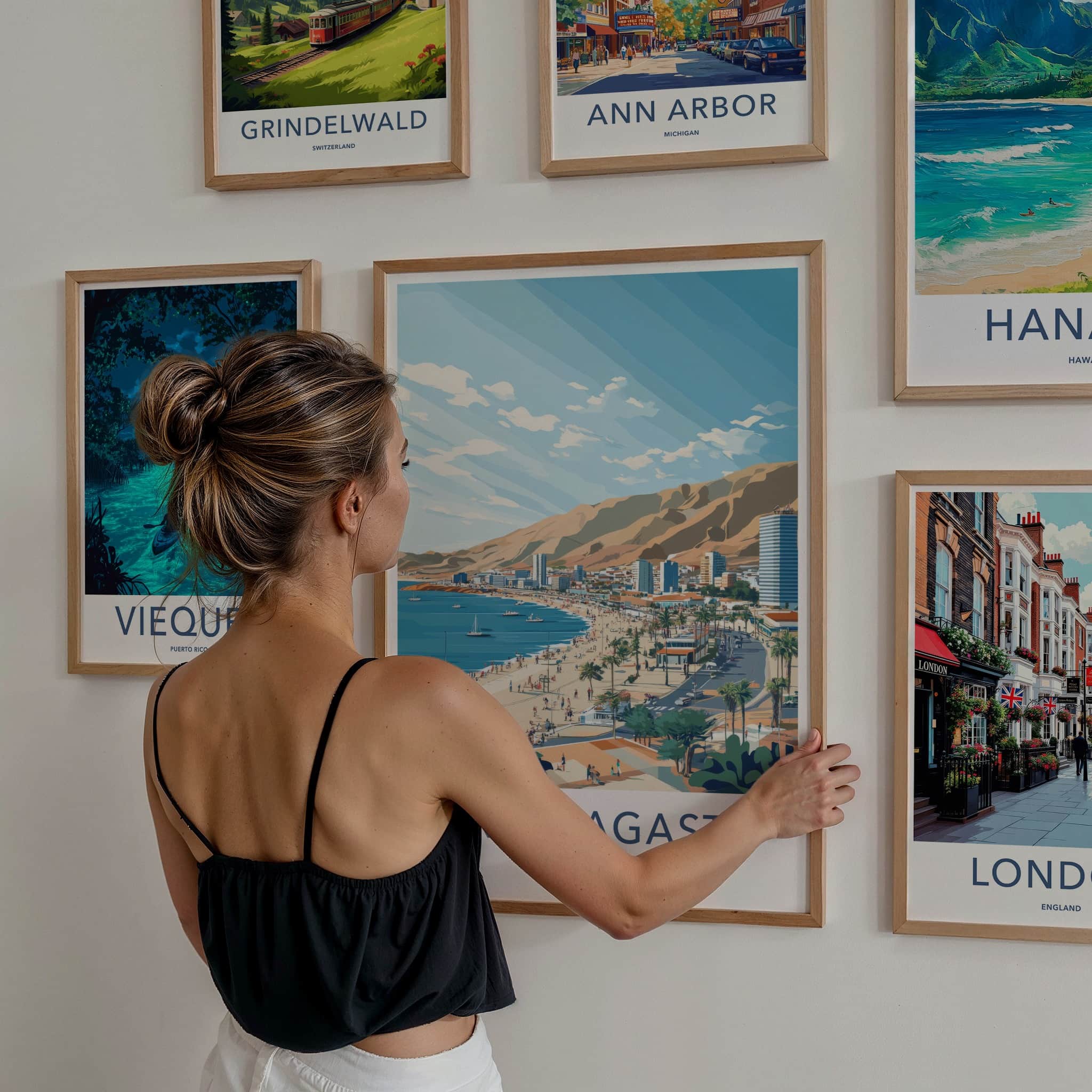 Antofagasta Poster - Chile Travel Art - Beach City Mountains Home Decor