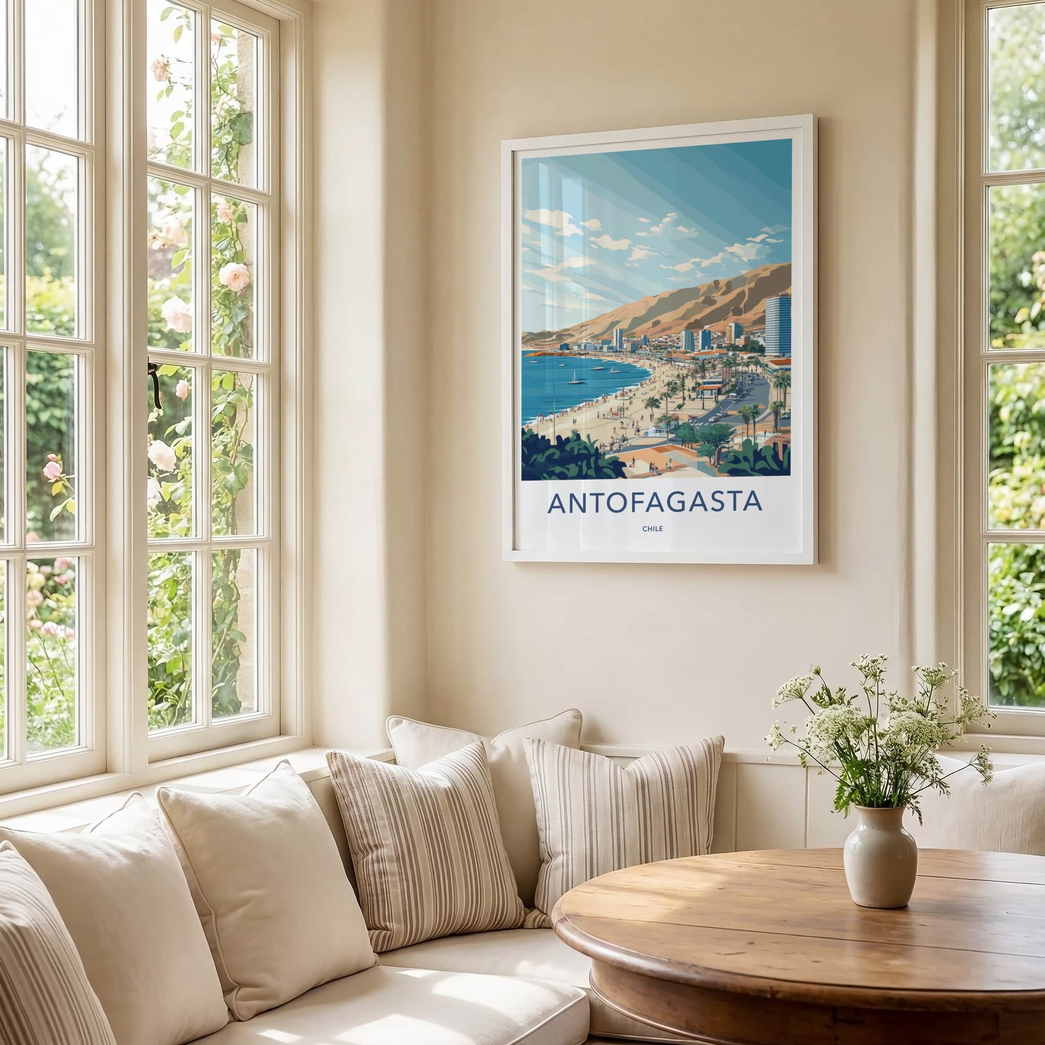 Antofagasta Poster - Chile Travel Art - Beach City Mountains Home Decor