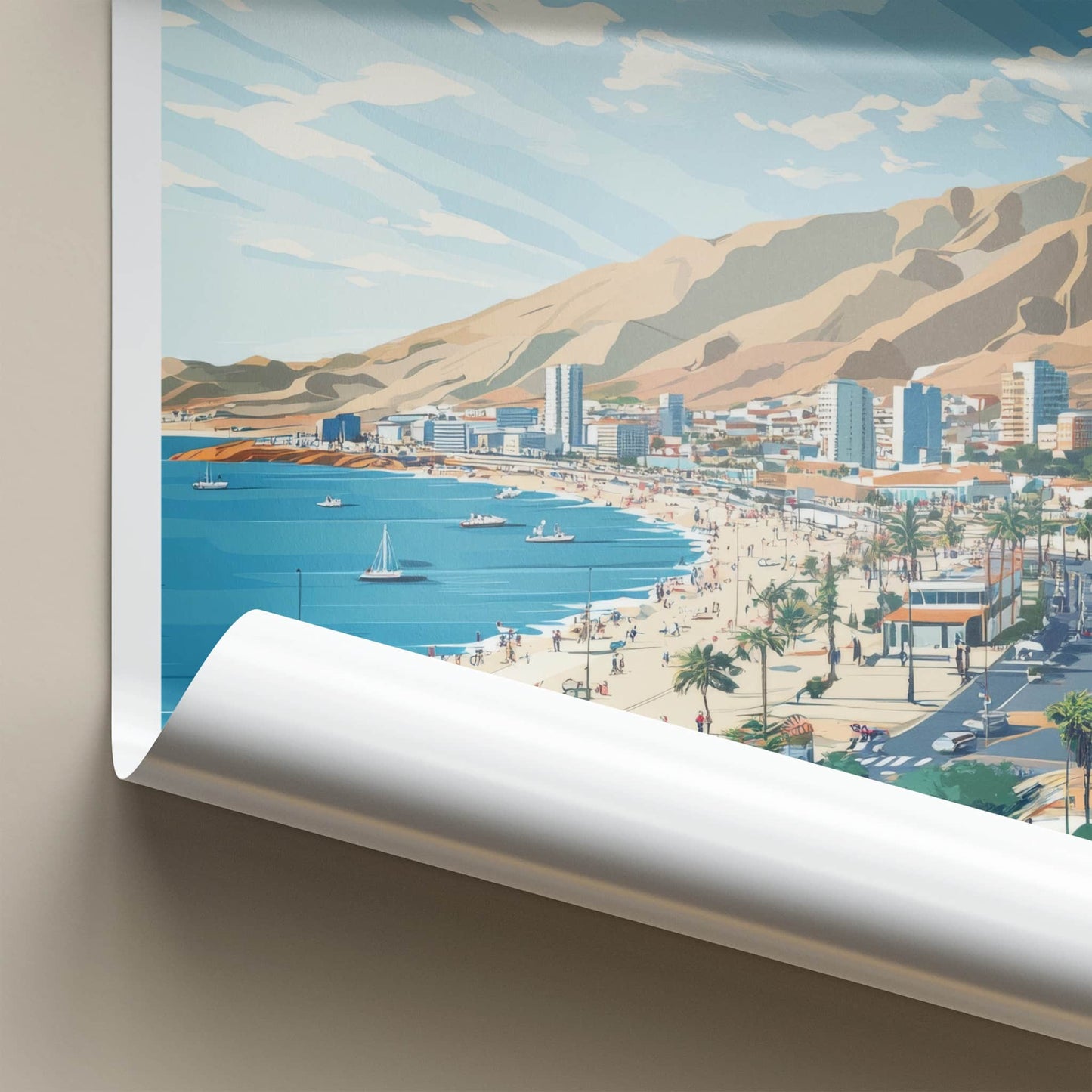 Antofagasta Poster - Chile Travel Art - Beach City Mountains Home Decor