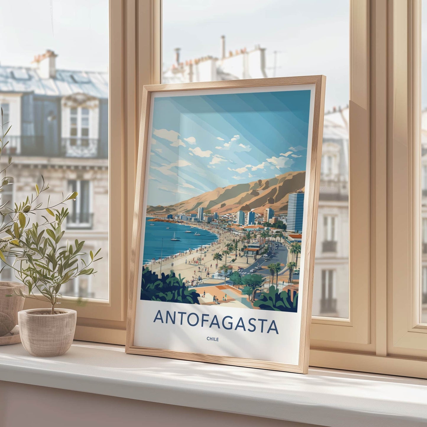 Antofagasta Poster - Chile Travel Art - Beach City Mountains Home Decor