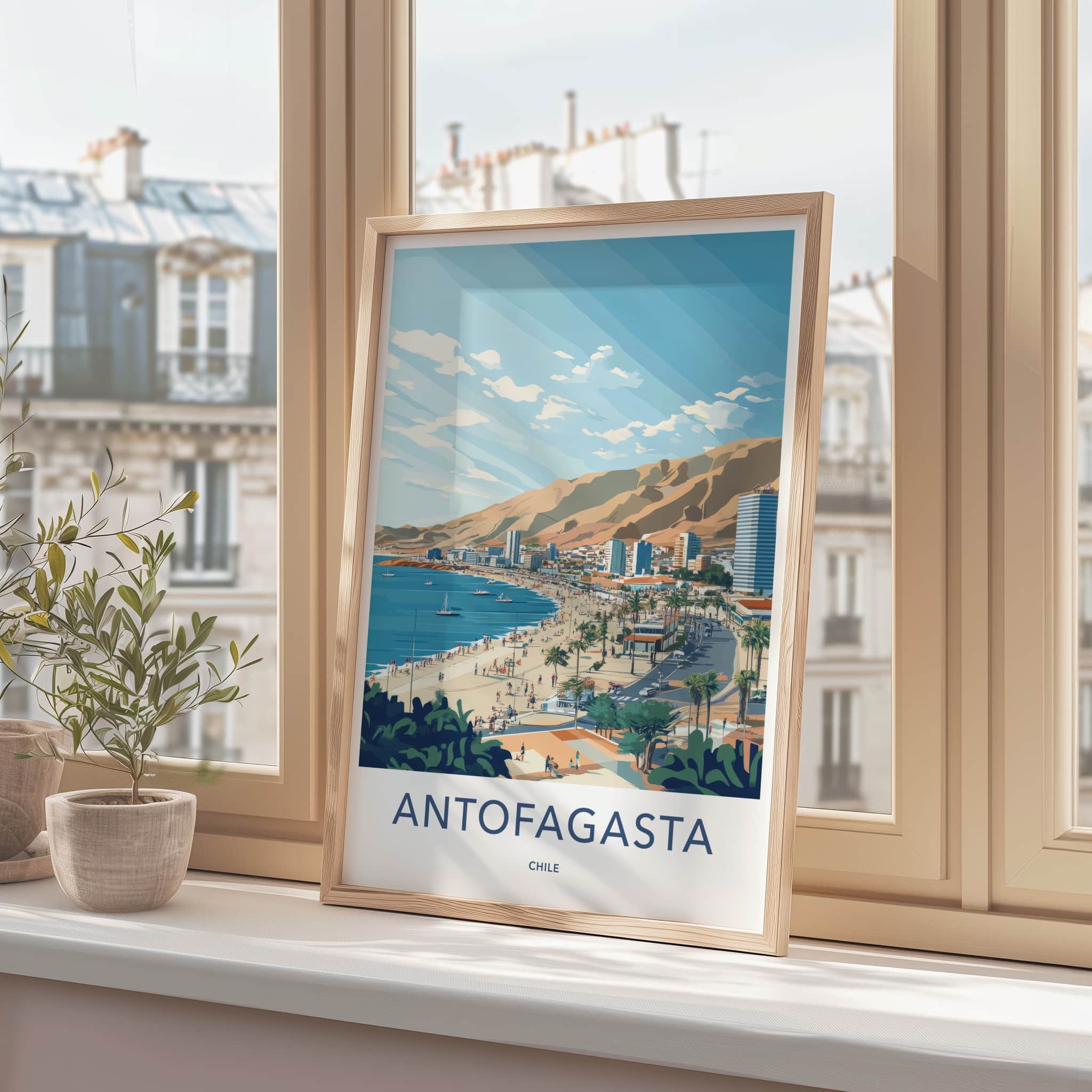 Antofagasta Poster - Chile Travel Art - Beach City Mountains Home Decor
