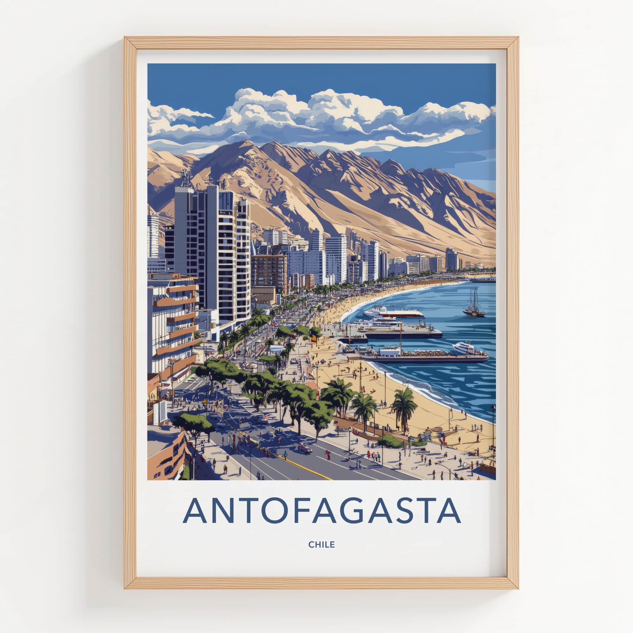 Antofagasta Poster - Chile Travel Art - Coastal City Scene Home Decor