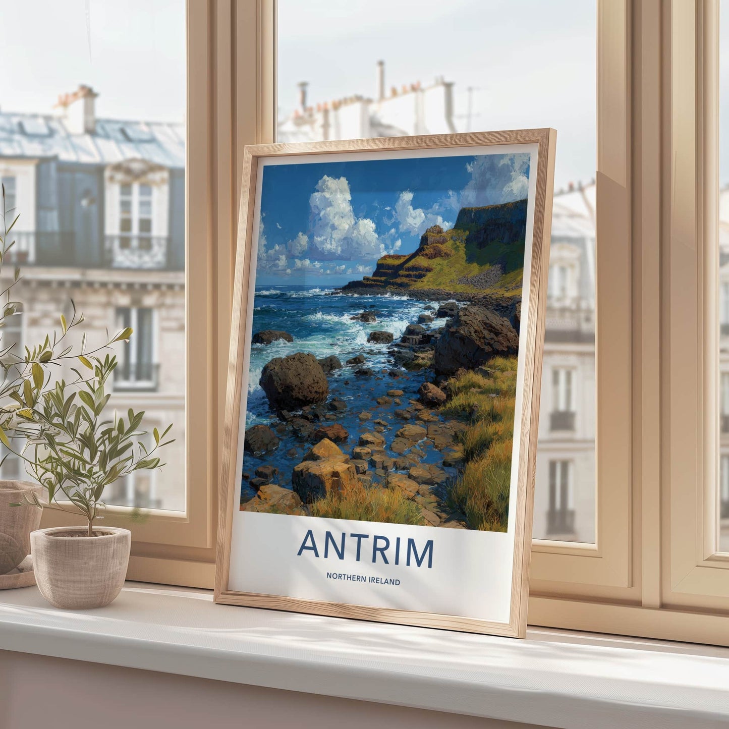 Antrim Poster - Northern Ireland Travel Art - Rugged Coastal Shore Wall Decor