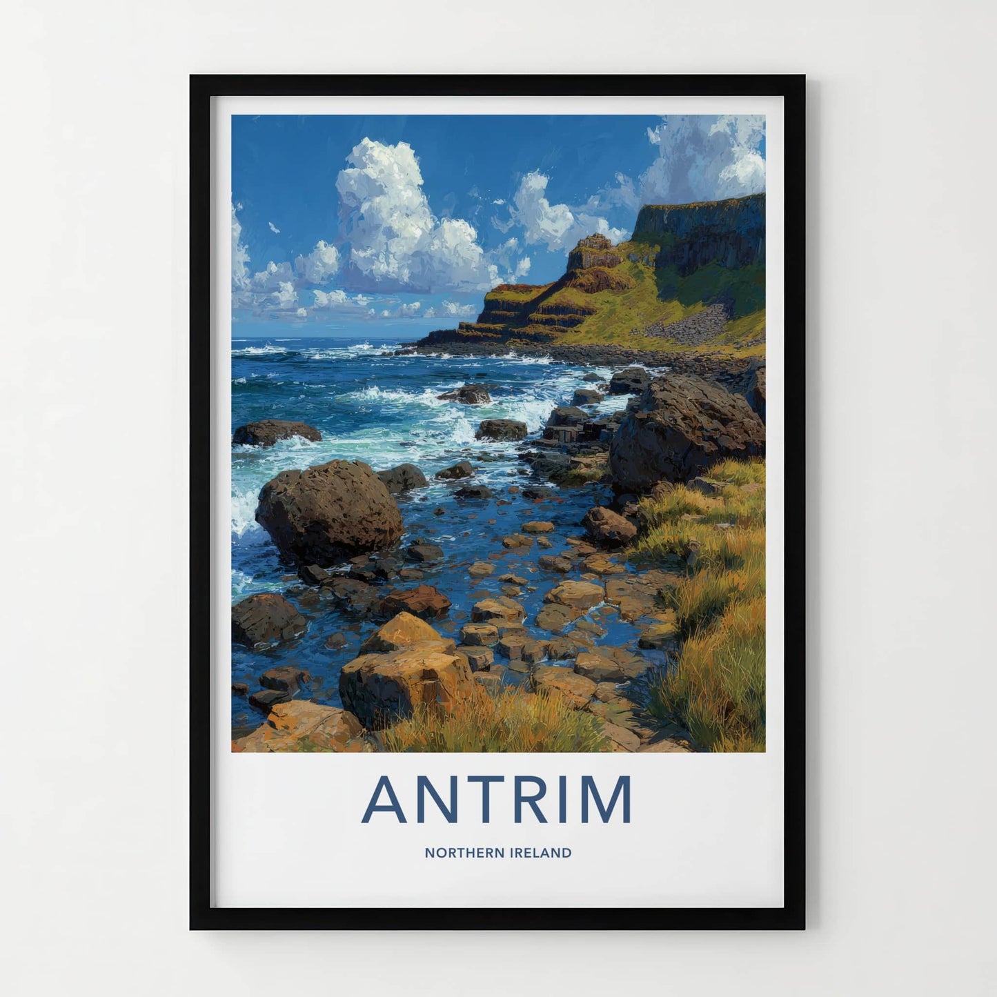 Antrim Poster - Northern Ireland Travel Art - Rugged Coastal Shore Wall Decor