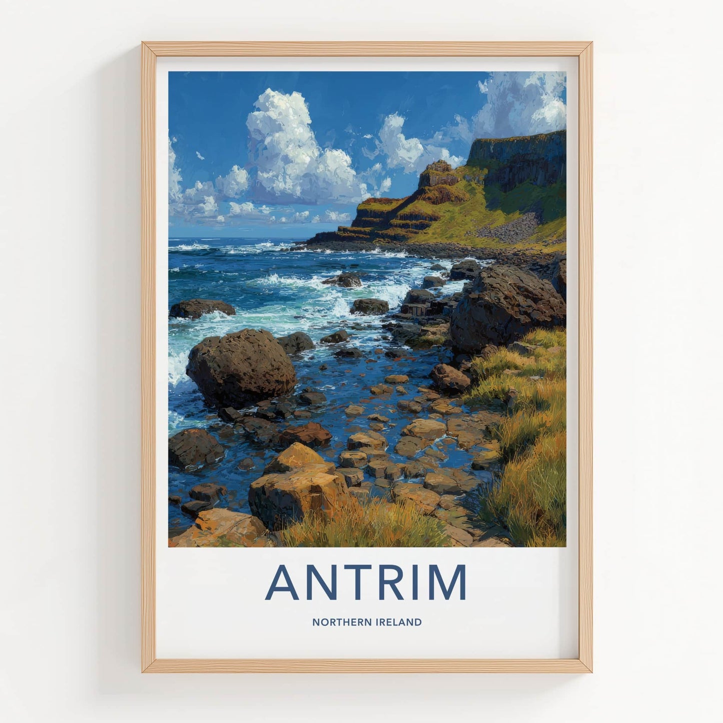 Antrim Poster - Northern Ireland Travel Art - Rugged Coastal Shore Wall Decor