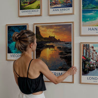 Antrim Poster - United Kingdom Travel Art - Castle Sunset Reflections Wall Decor