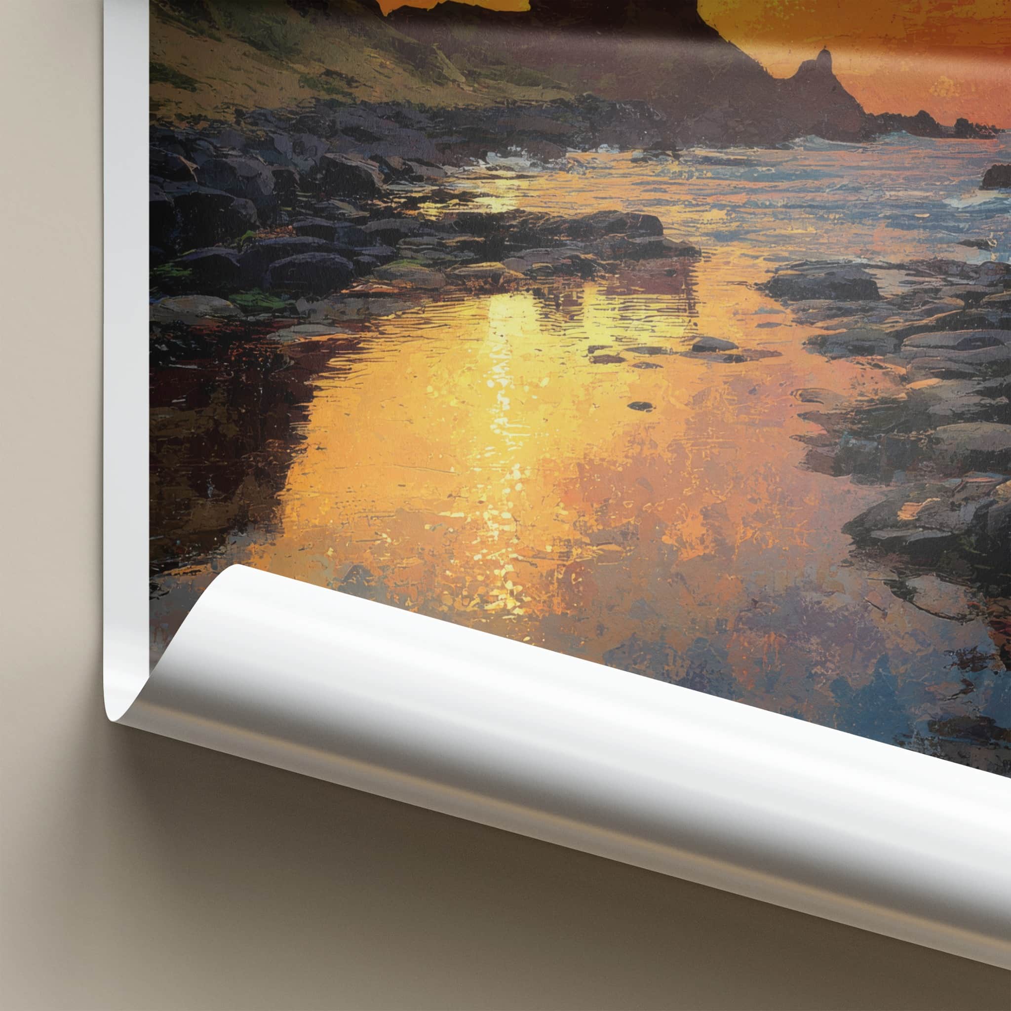 Antrim Poster - United Kingdom Travel Art - Castle Sunset Reflections Wall Decor