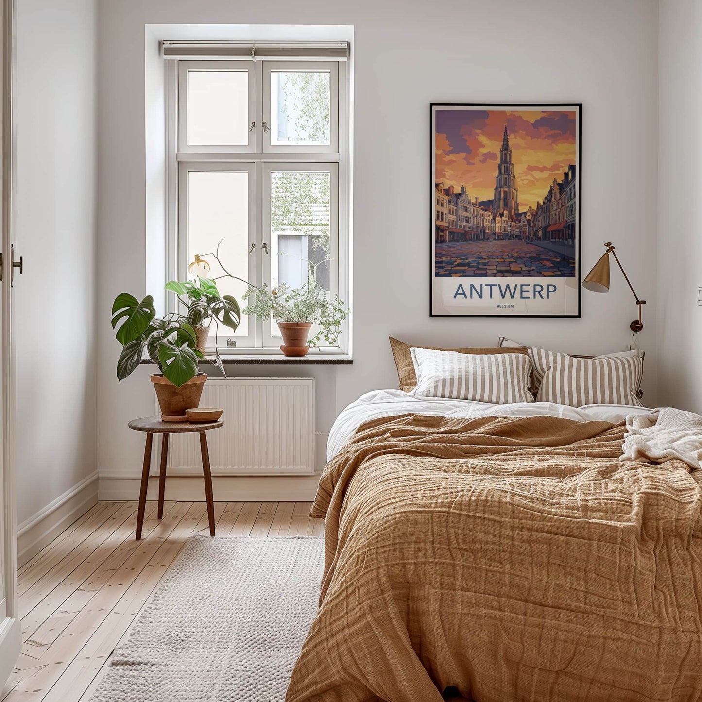 Antwerp Poster - Belgium Travel Art - Cityscape Orange Sunset Home Decor