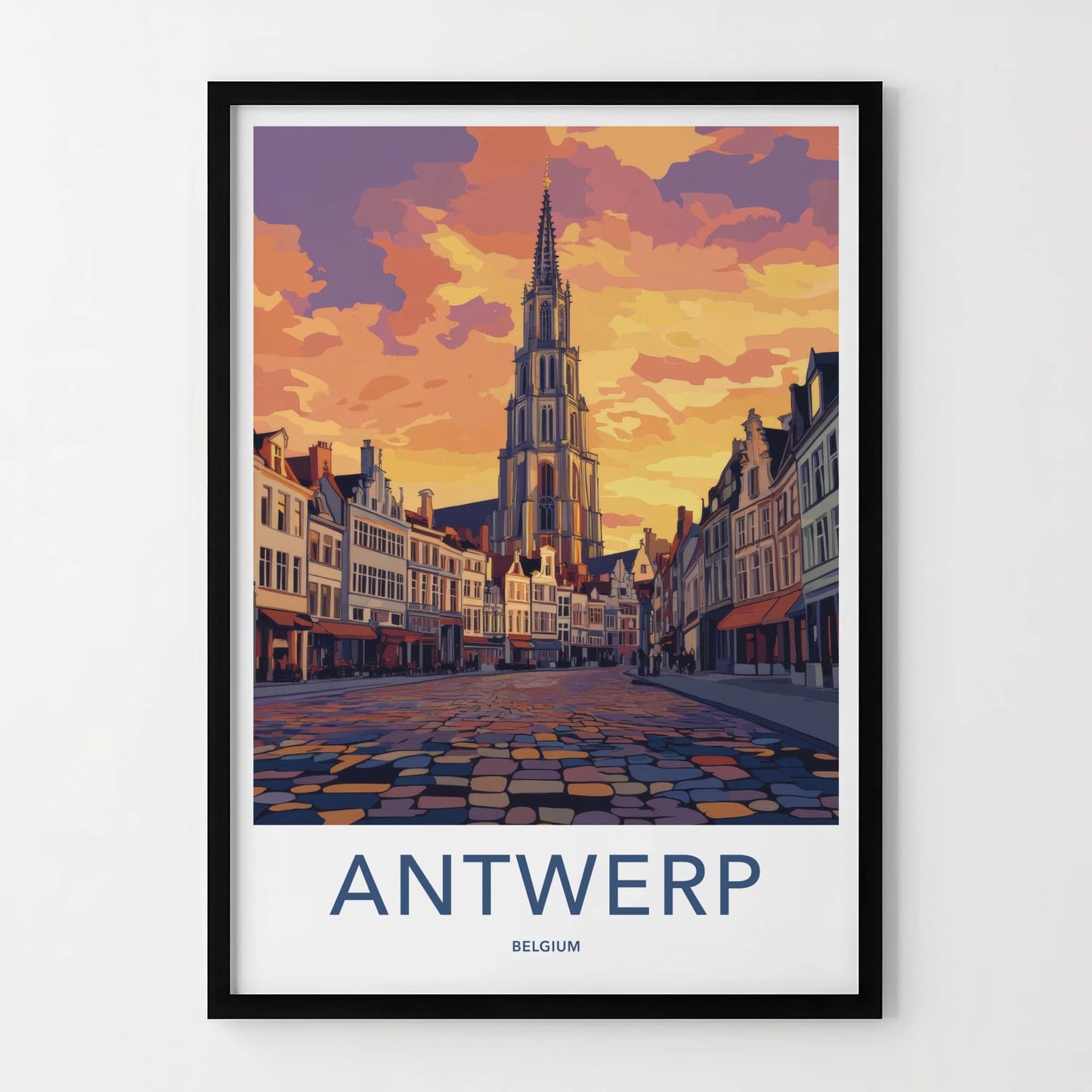 Antwerp Poster - Belgium Travel Art - Cityscape Orange Sunset Home Decor