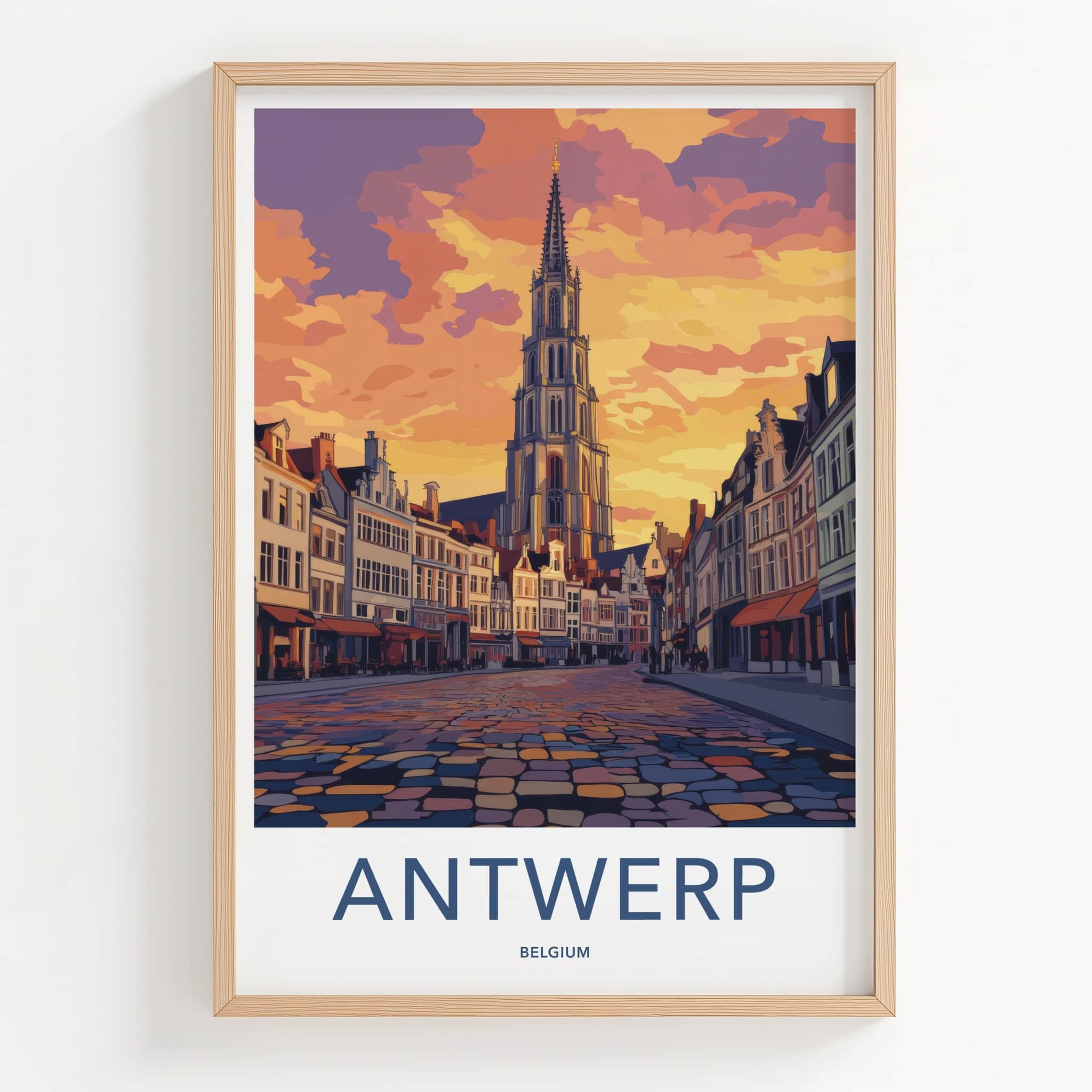 Antwerp Poster - Belgium Travel Art - Cityscape Orange Sunset Home Decor