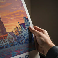 Antwerp Poster - Belgium Travel Art - Gothic Tower Sunset Home Decor