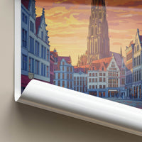 Antwerp Poster - Belgium Travel Art - Gothic Tower Sunset Home Decor