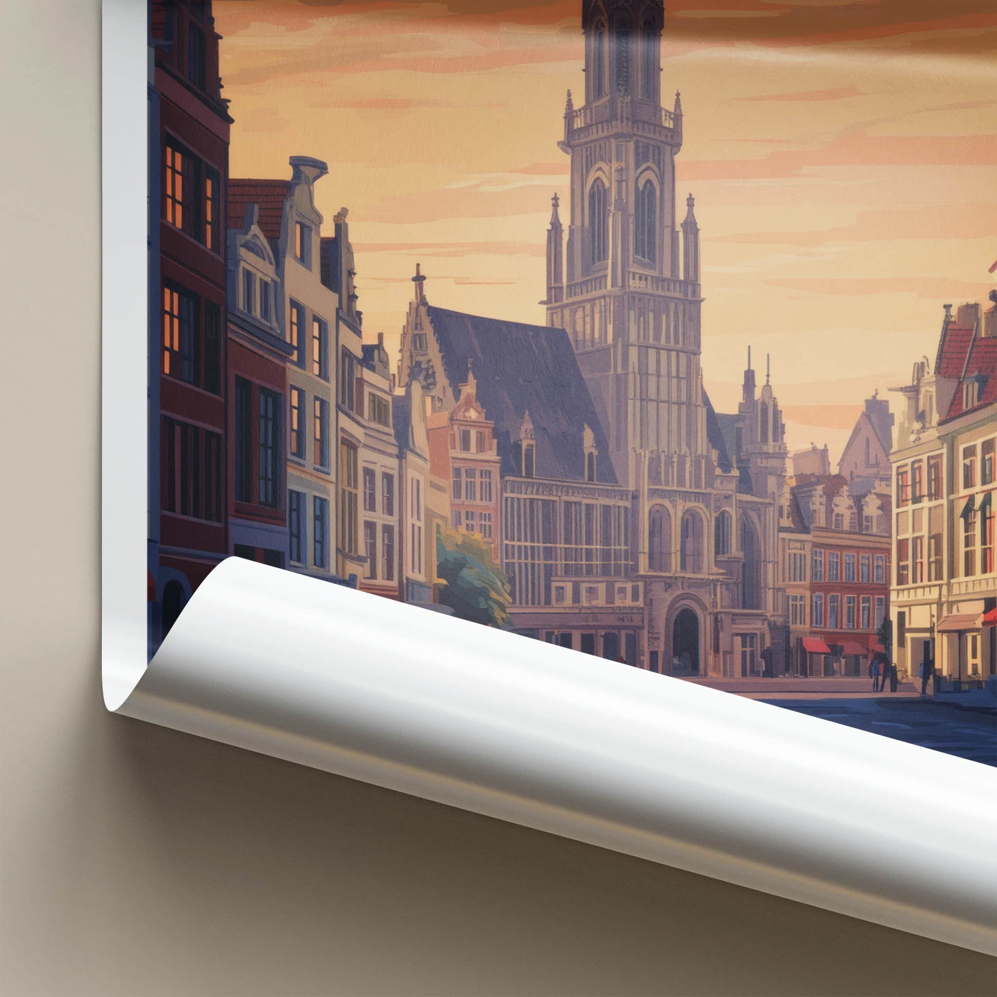 Antwerp Poster - Belgium Travel Art - Grand Hall Sunset Home Decor