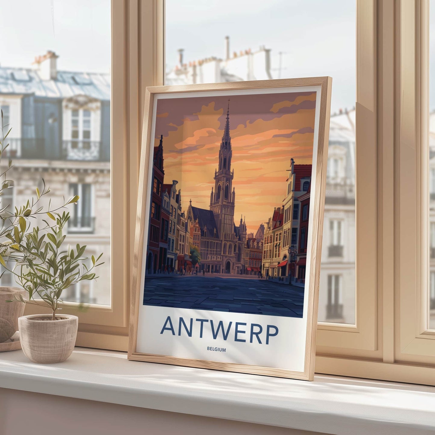 Antwerp Poster - Belgium Travel Art - Grand Hall Sunset Home Decor