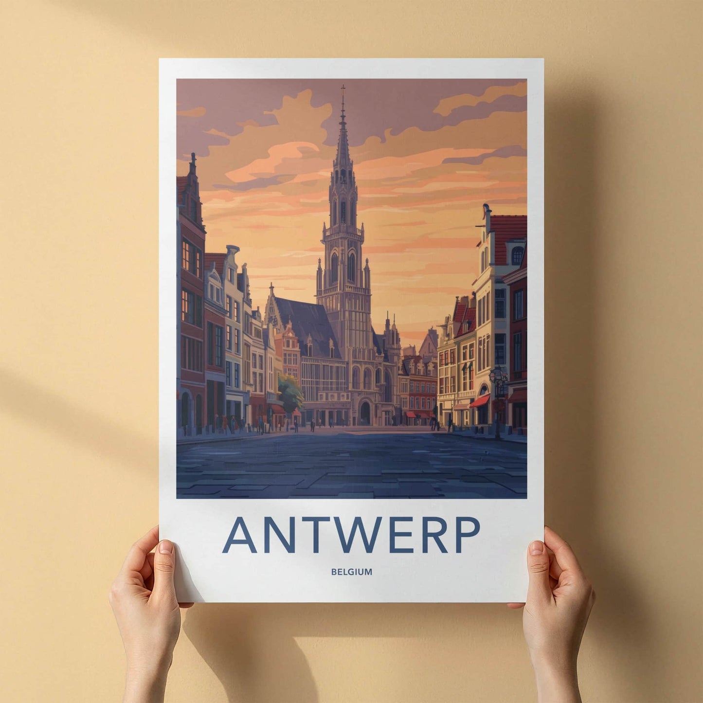 Antwerp Poster - Belgium Travel Art - Grand Hall Sunset Home Decor
