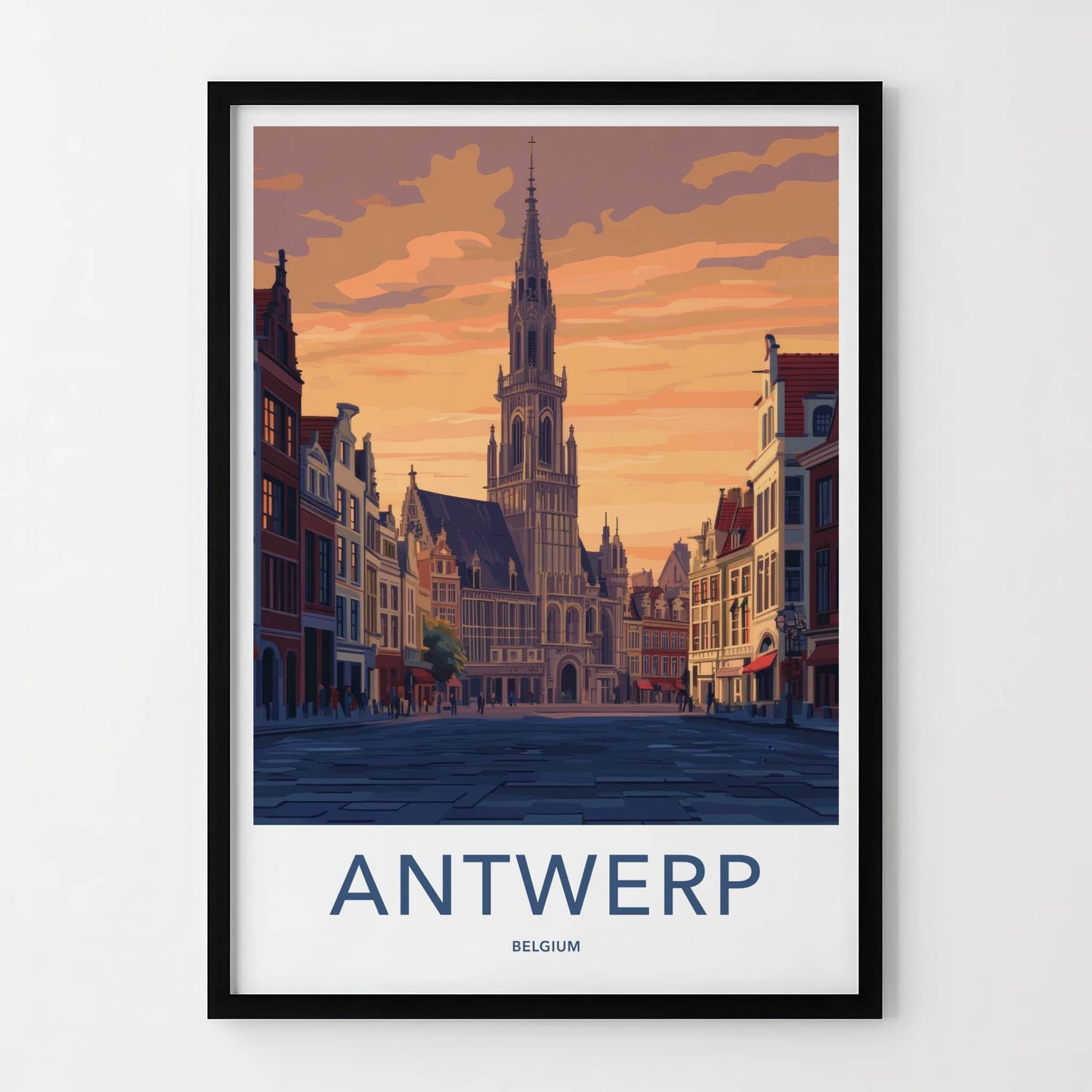 Antwerp Poster - Belgium Travel Art - Grand Hall Sunset Home Decor