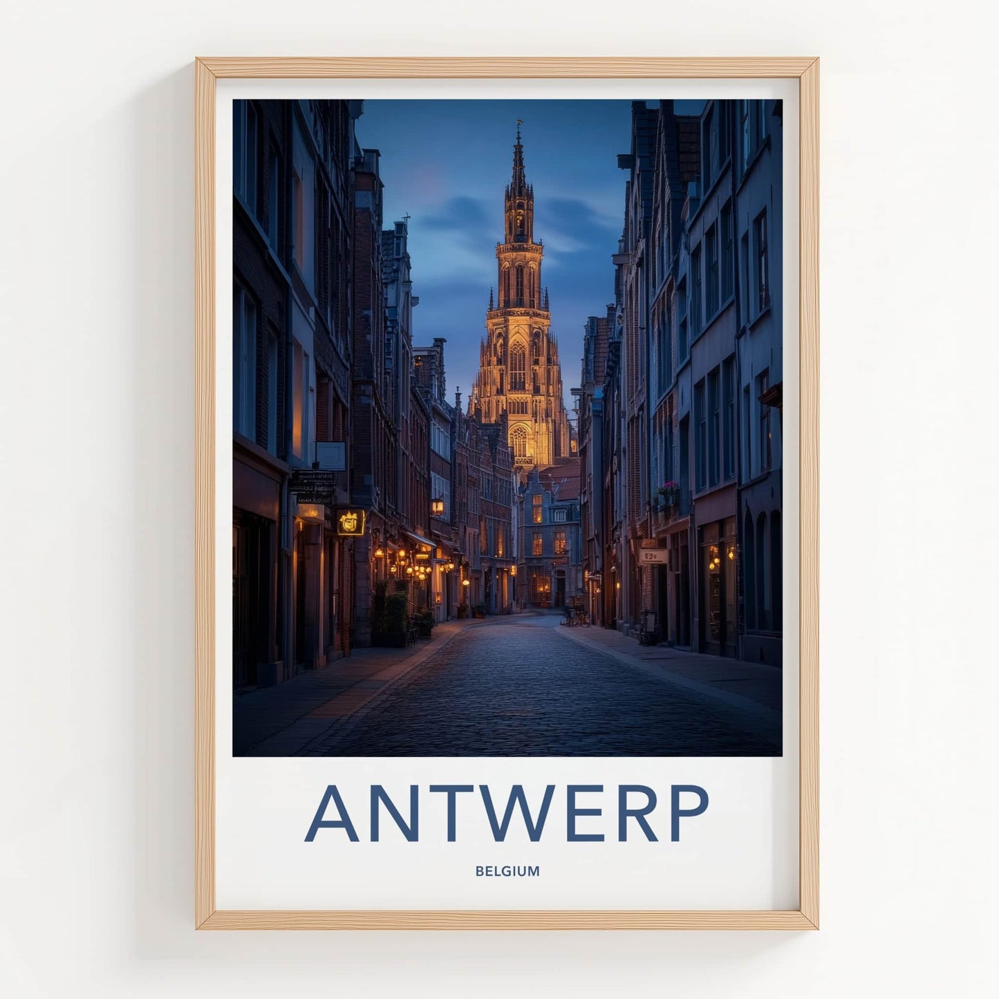 Antwerp Poster - Belgium Travel Art - Illuminated Tower Alley Home Decor