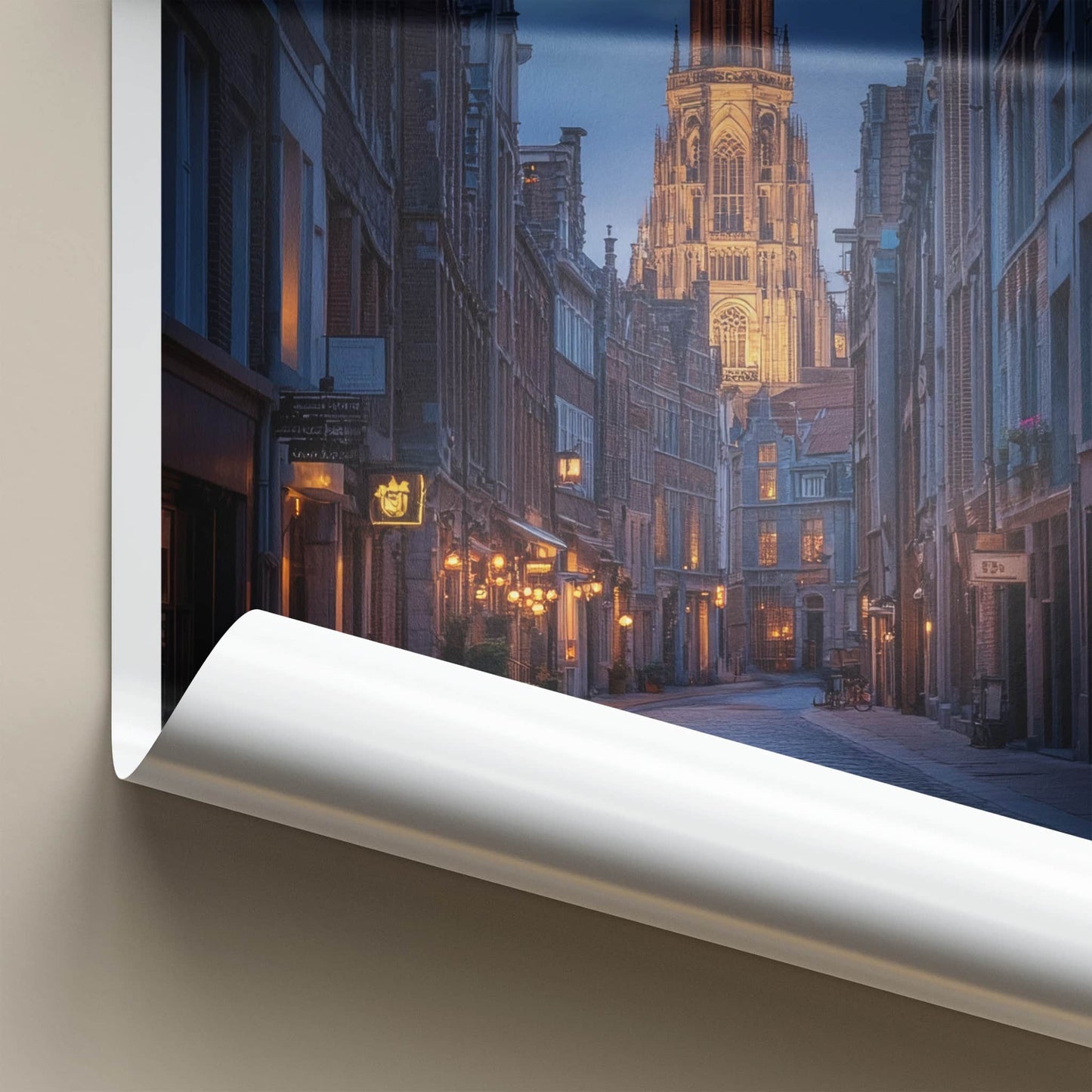 Antwerp Poster - Belgium Travel Art - Illuminated Tower Alley Home Decor