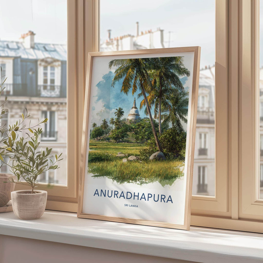 Anuradhapura Poster - Sri Lanka Travel Art - Ancient Stupa Palms Travel Decor