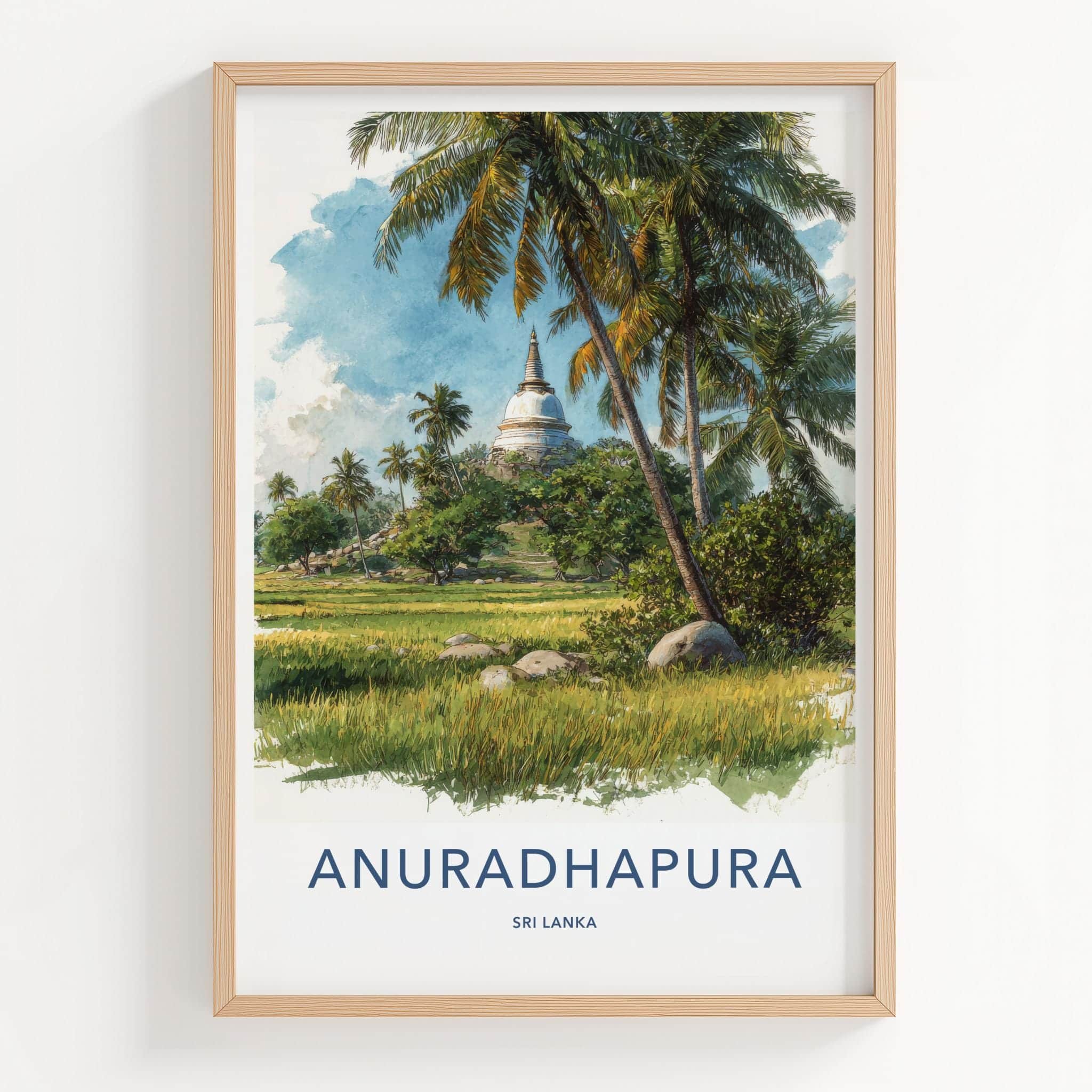 Anuradhapura Poster - Sri Lanka Travel Art - Ancient Stupa Palms Travel Decor