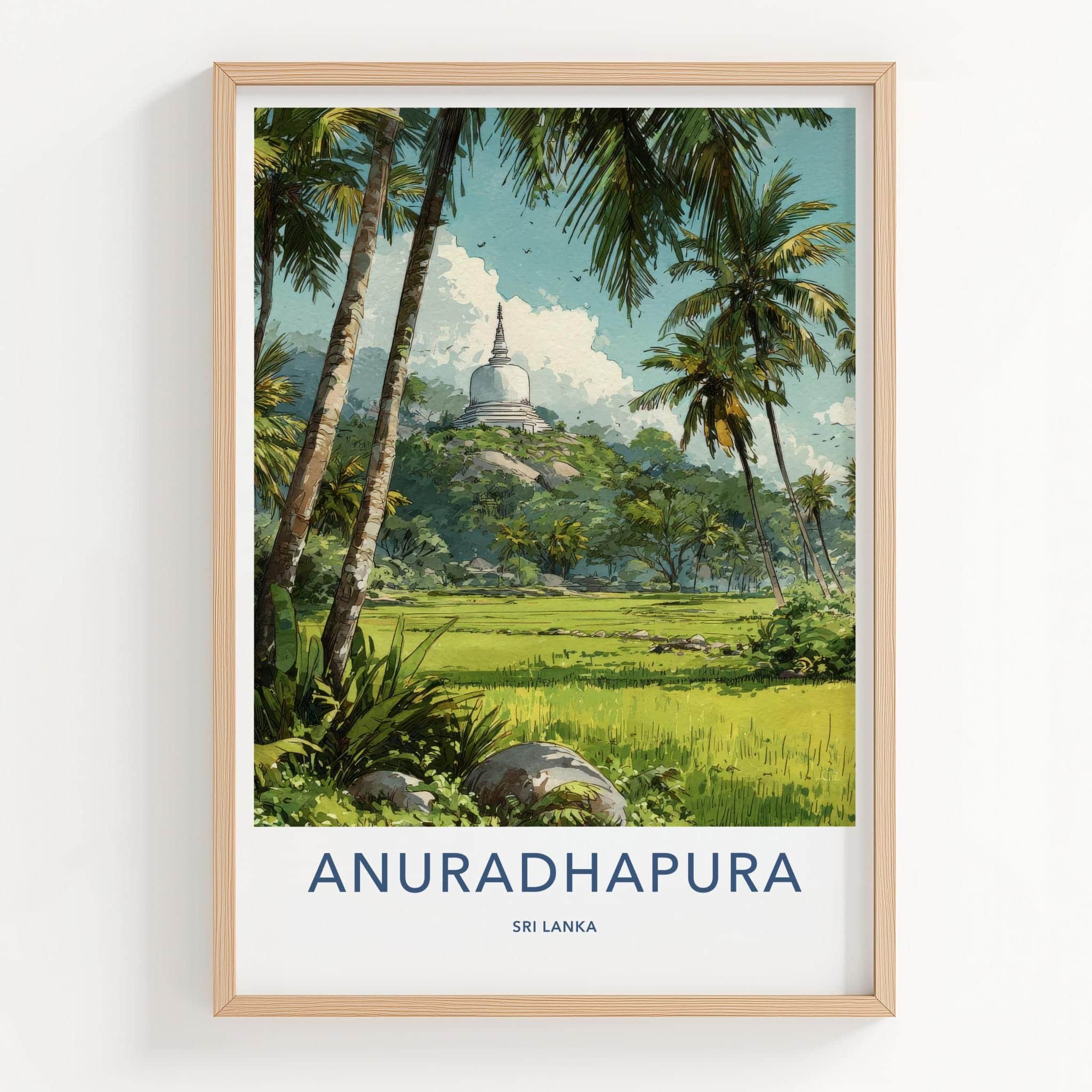 Anuradhapura Poster - Sri Lanka Travel Illustration - Ancient stupa palms Home Decor