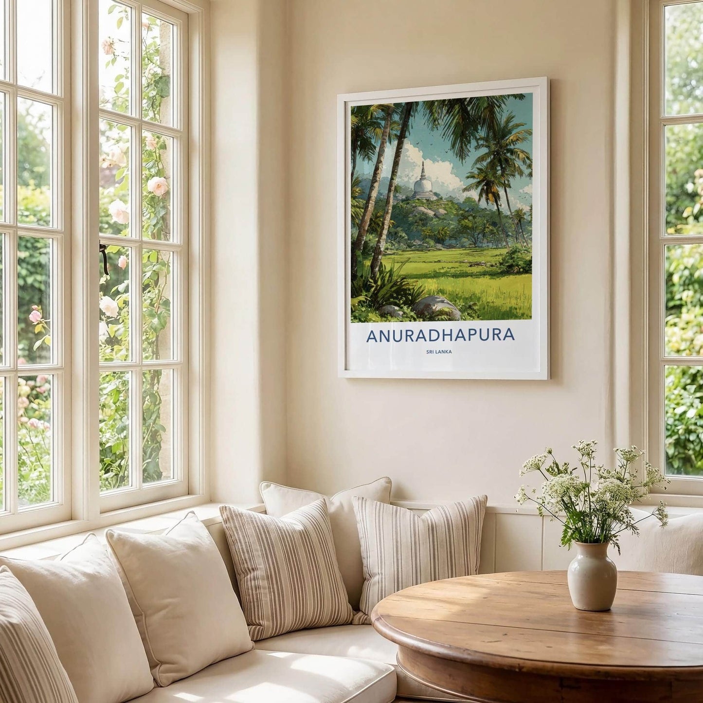Anuradhapura Poster - Sri Lanka Travel Illustration - Ancient stupa palms Home Decor