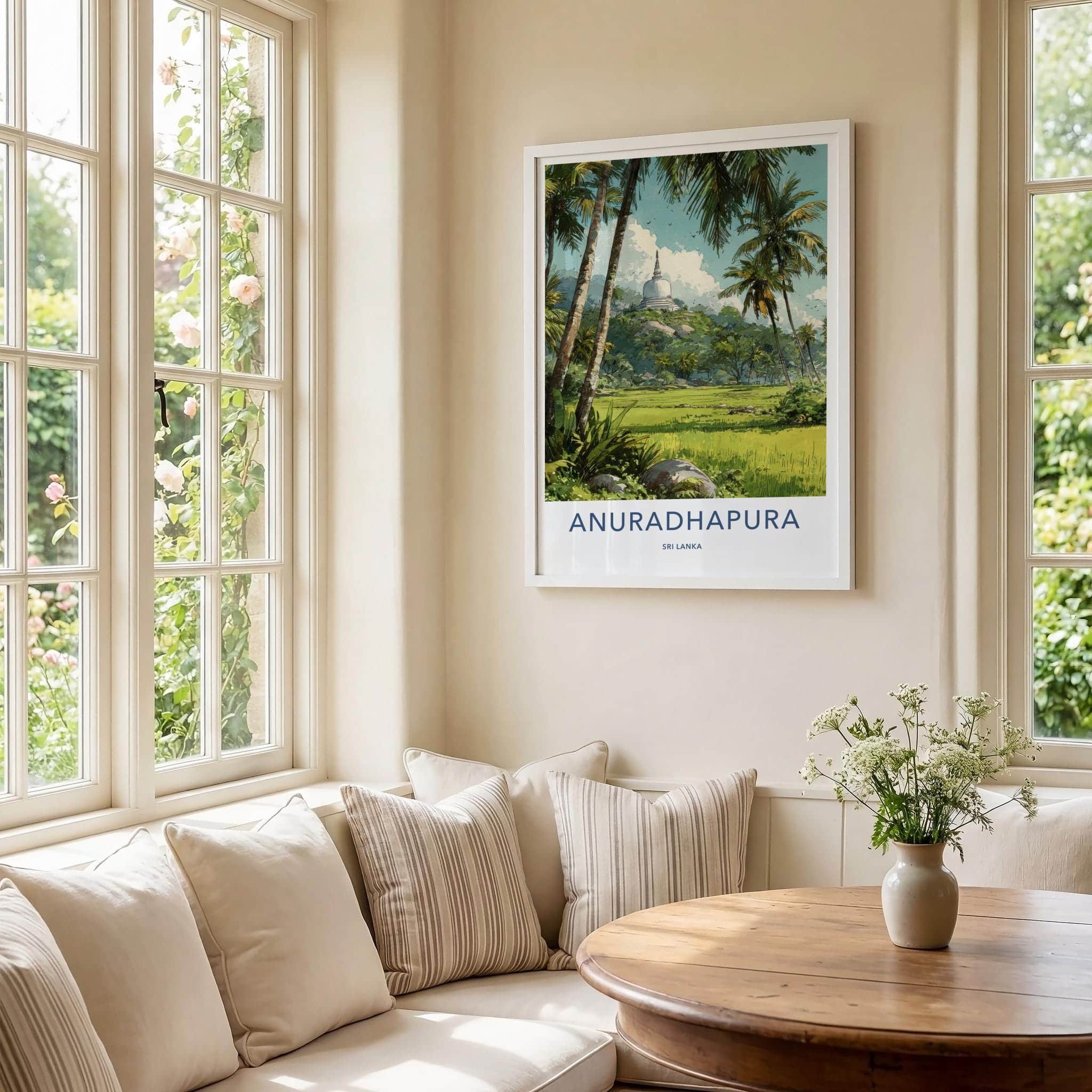 Anuradhapura Poster - Sri Lanka Travel Illustration - Ancient stupa palms Home Decor