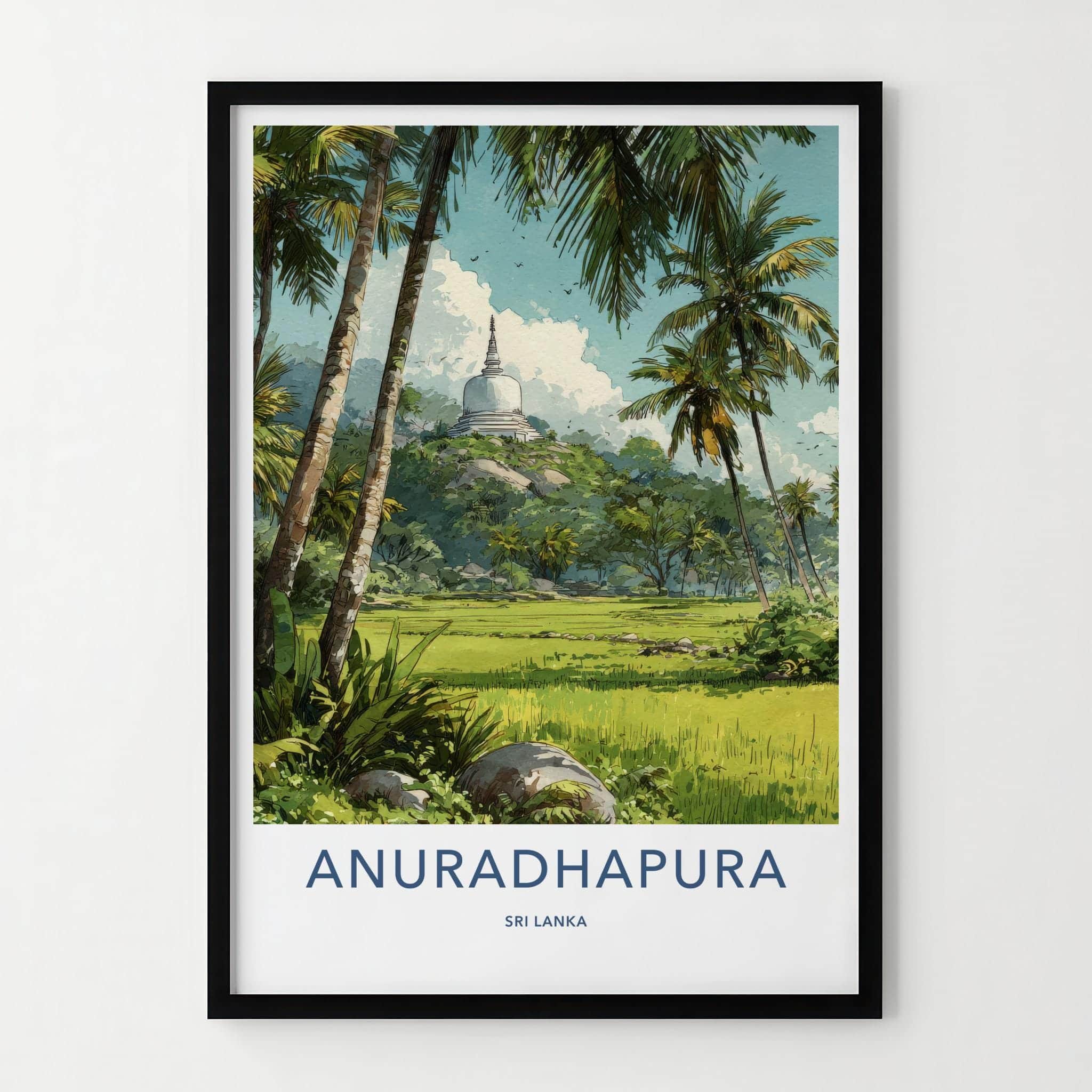 Anuradhapura Poster - Sri Lanka Travel Illustration - Ancient stupa palms Home Decor