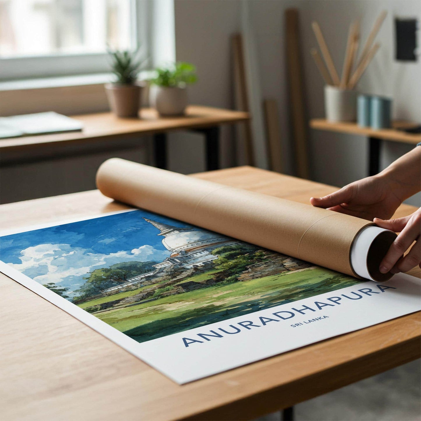 Anuradhapura Poster - Sri Lanka Travel Illustration - Ancient White Stupa Home Decor