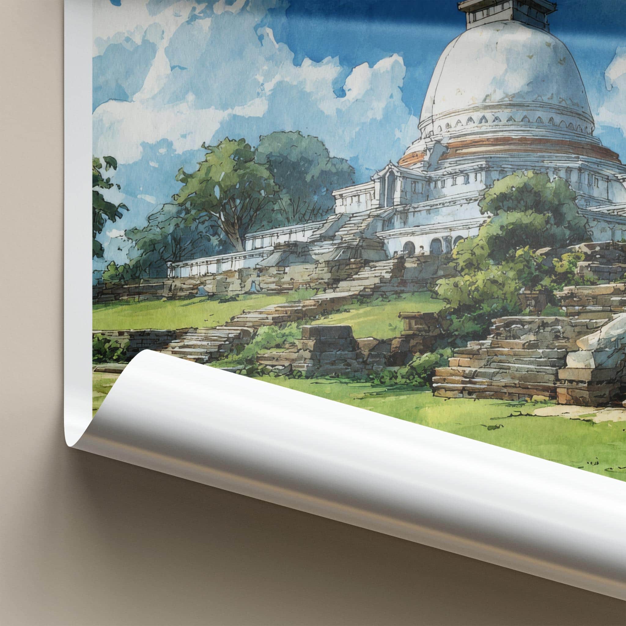 Anuradhapura Poster - Sri Lanka Travel Illustration - Ancient White Stupa Home Decor