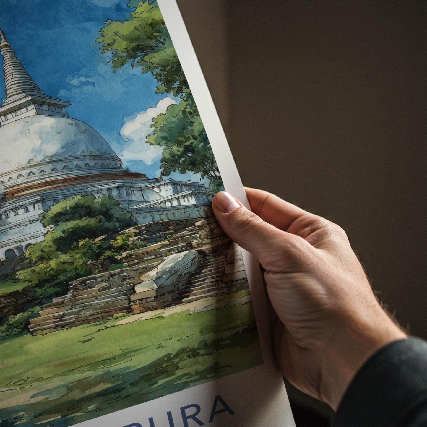 Anuradhapura Poster - Sri Lanka Travel Illustration - Ancient White Stupa Home Decor