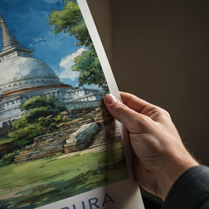 Anuradhapura Poster - Sri Lanka Travel Illustration - Ancient White Stupa Home Decor