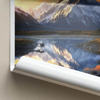 Aoraki Poster - New Zealand Travel Art - Golden Peak Reflection Home Decor