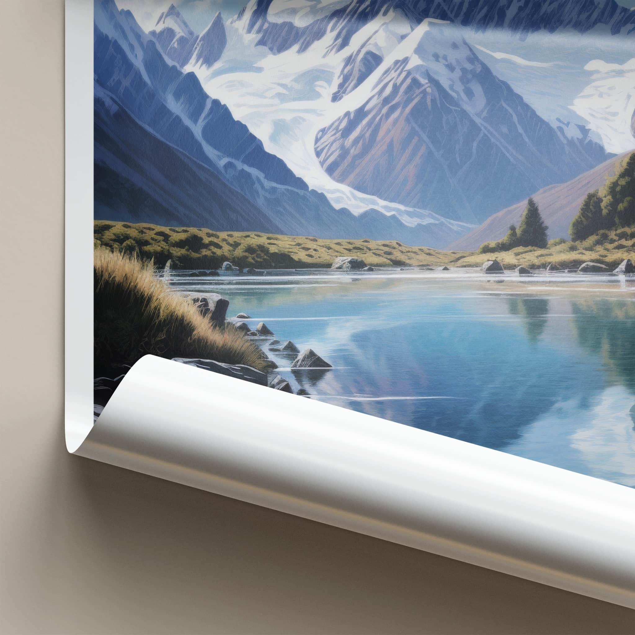 Aoraki Poster - New Zealand Travel Art - Mountain Lake Reflection Home Decor