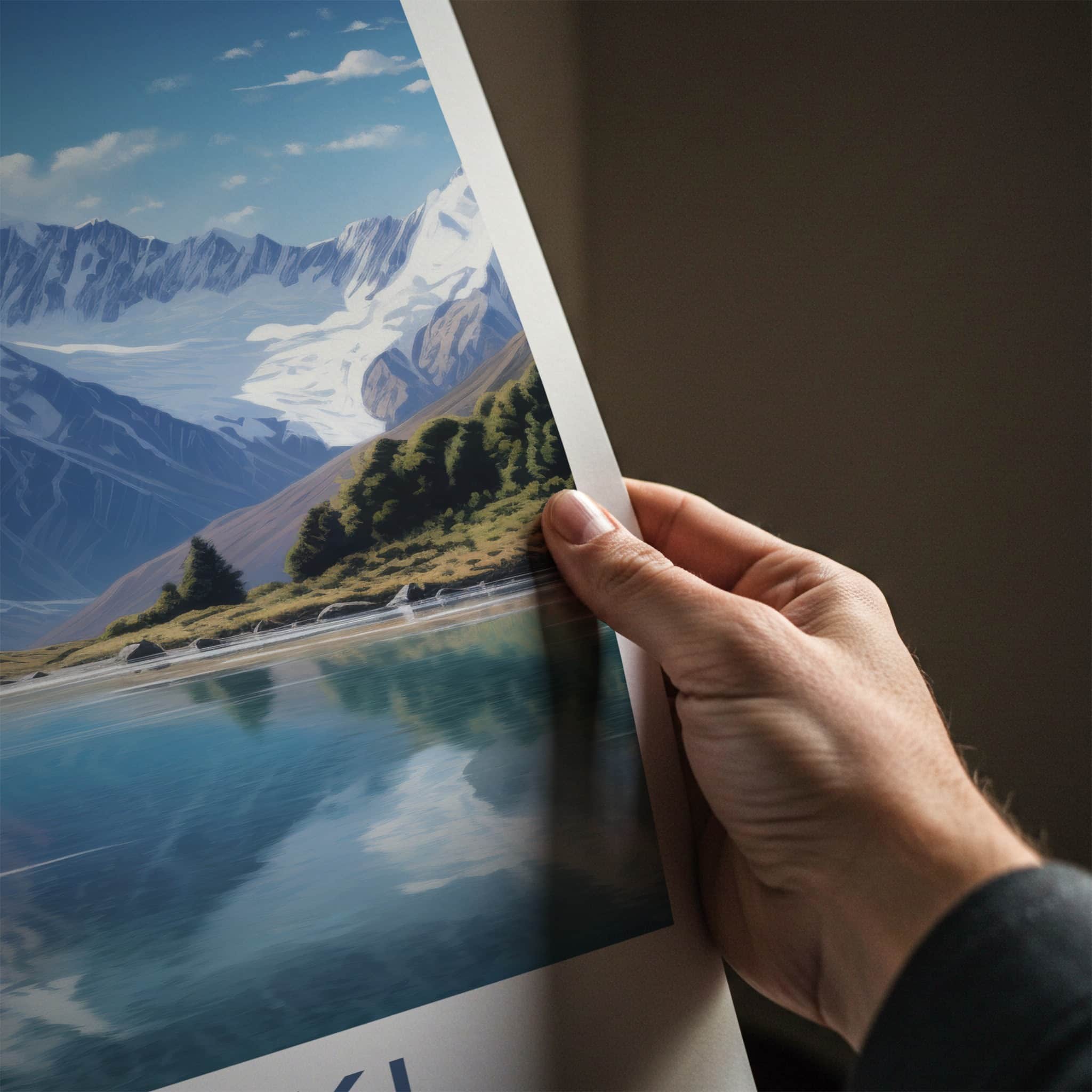 Aoraki Poster - New Zealand Travel Art - Mountain Lake Reflection Home Decor