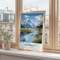 Aoraki Poster - New Zealand Wall Art - Flowing Mountain Stream Home Decor