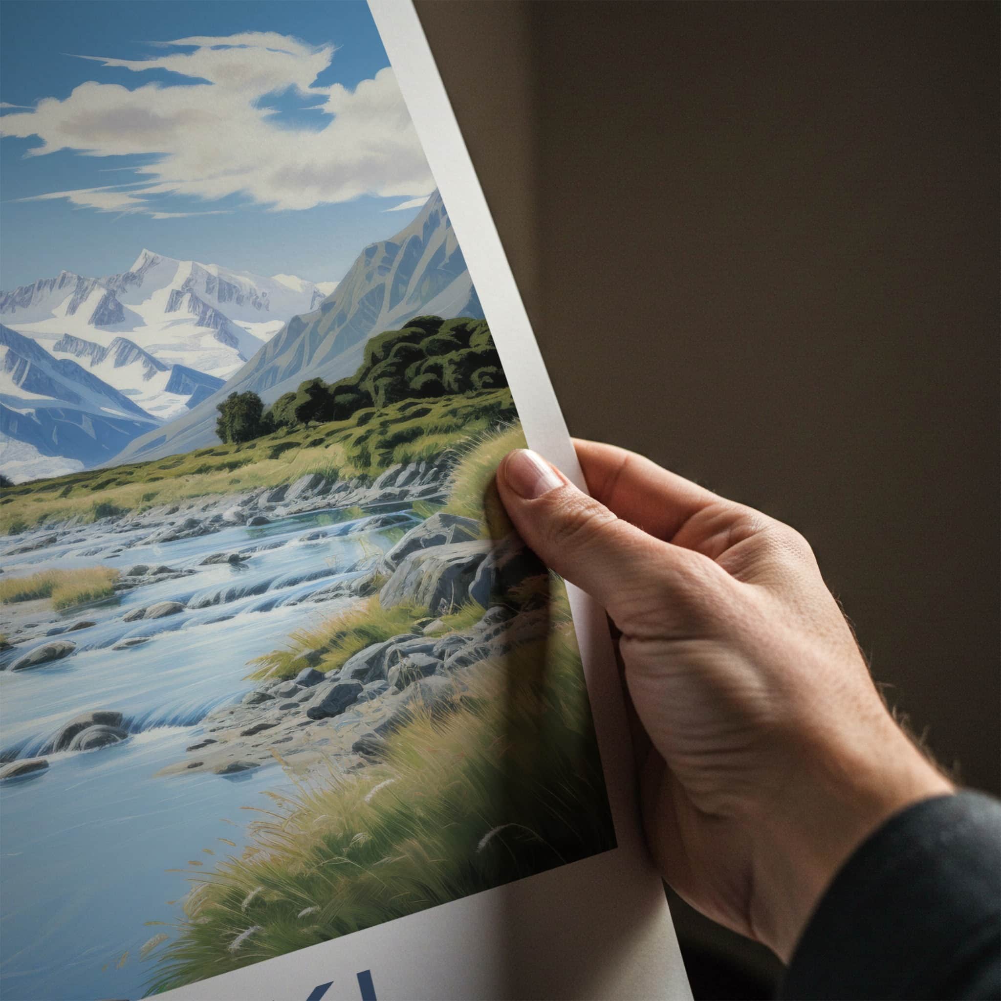 Aoraki Poster - New Zealand Wall Art - Flowing Mountain Stream Home Decor
