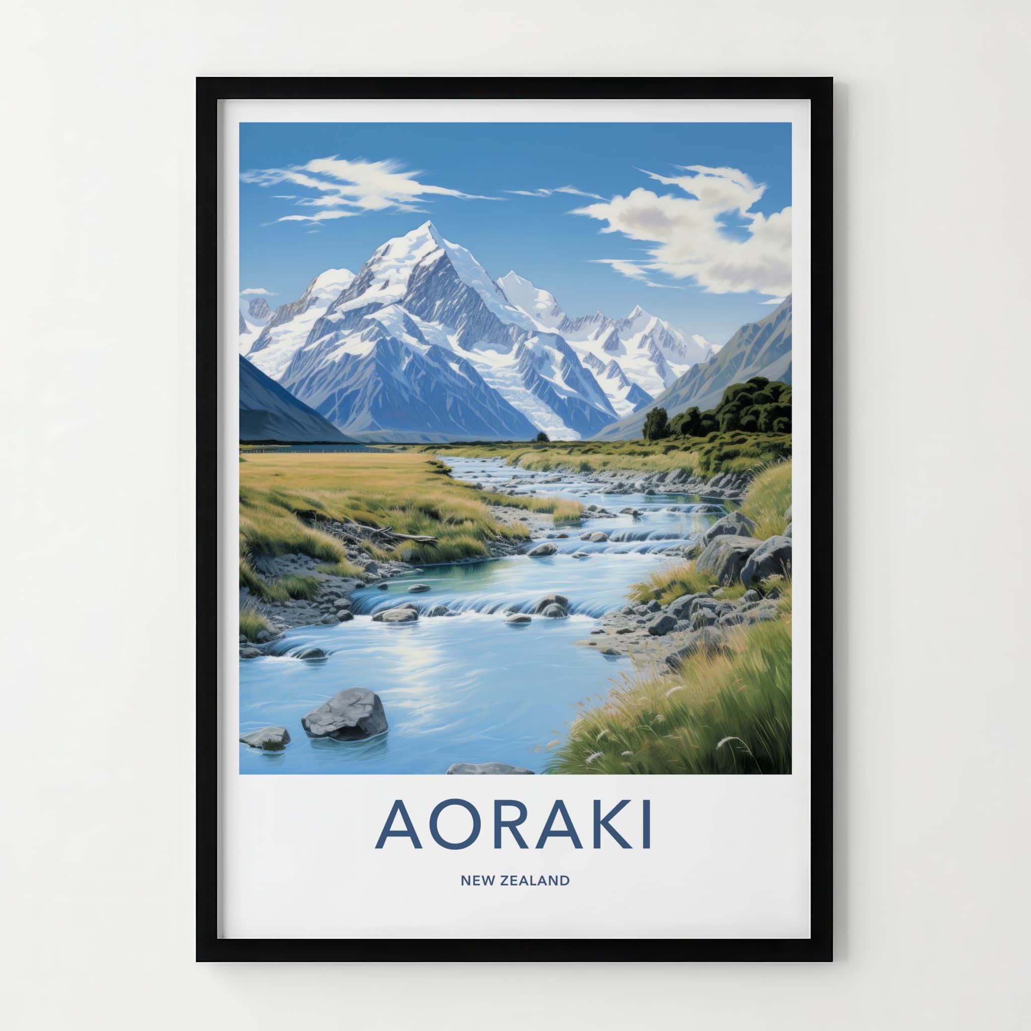 Aoraki Poster - New Zealand Wall Art - Flowing Mountain Stream Home Decor
